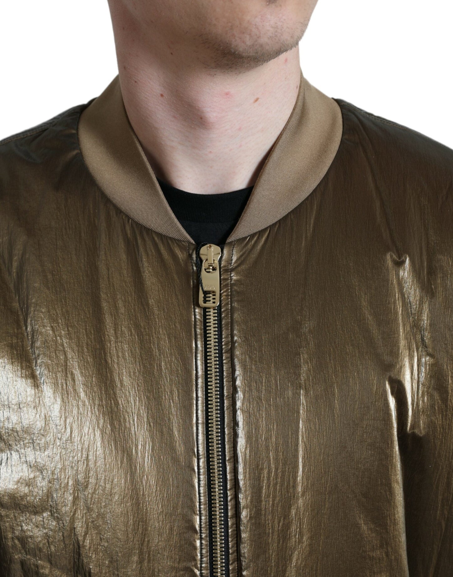 Dolce & Gabbana Bronze Nylon Full Zip Men Bomber Men's Jacket