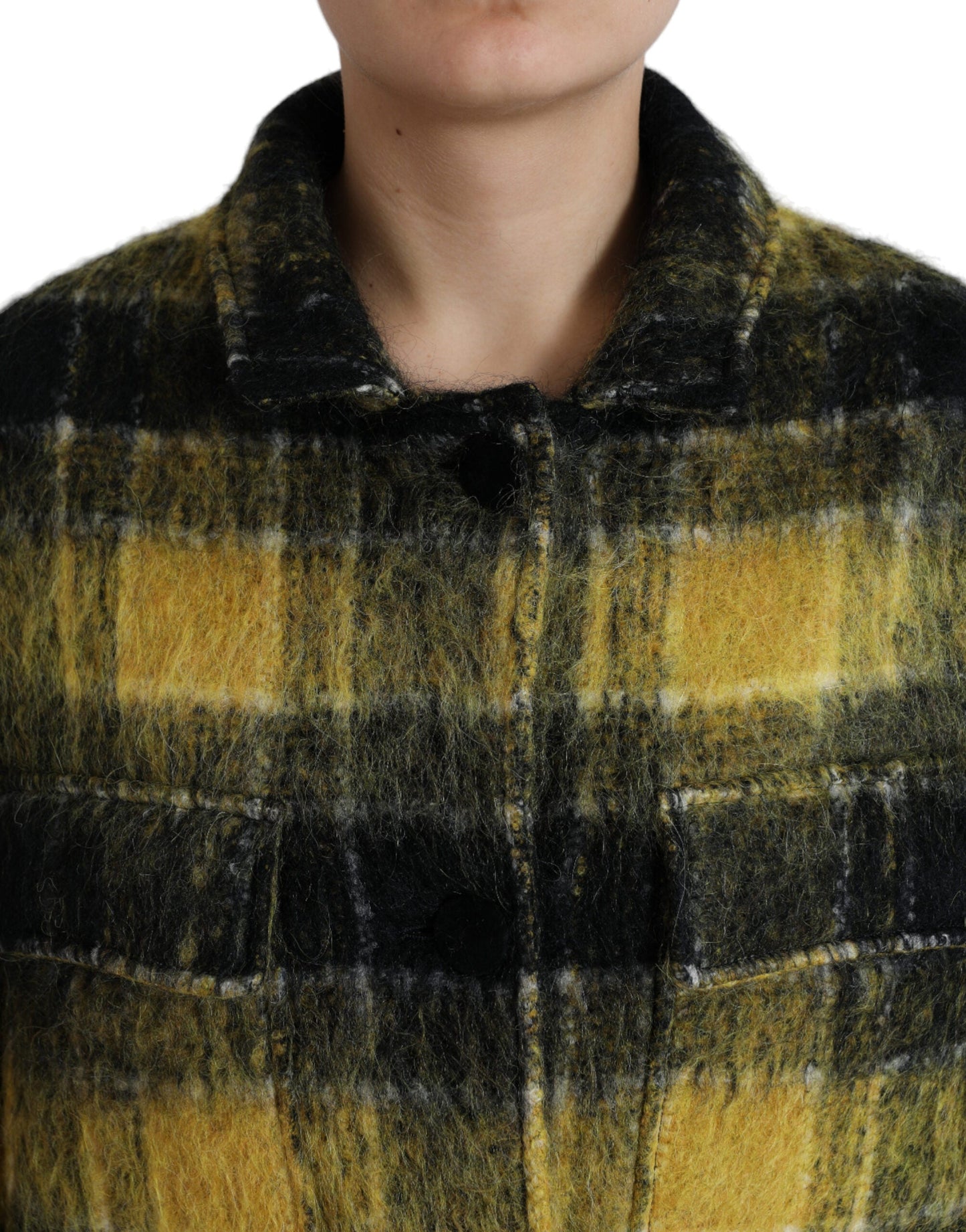Dolce & Gabbana Yellow Plaid Long Sleeve Casual Coat Women's Jacket