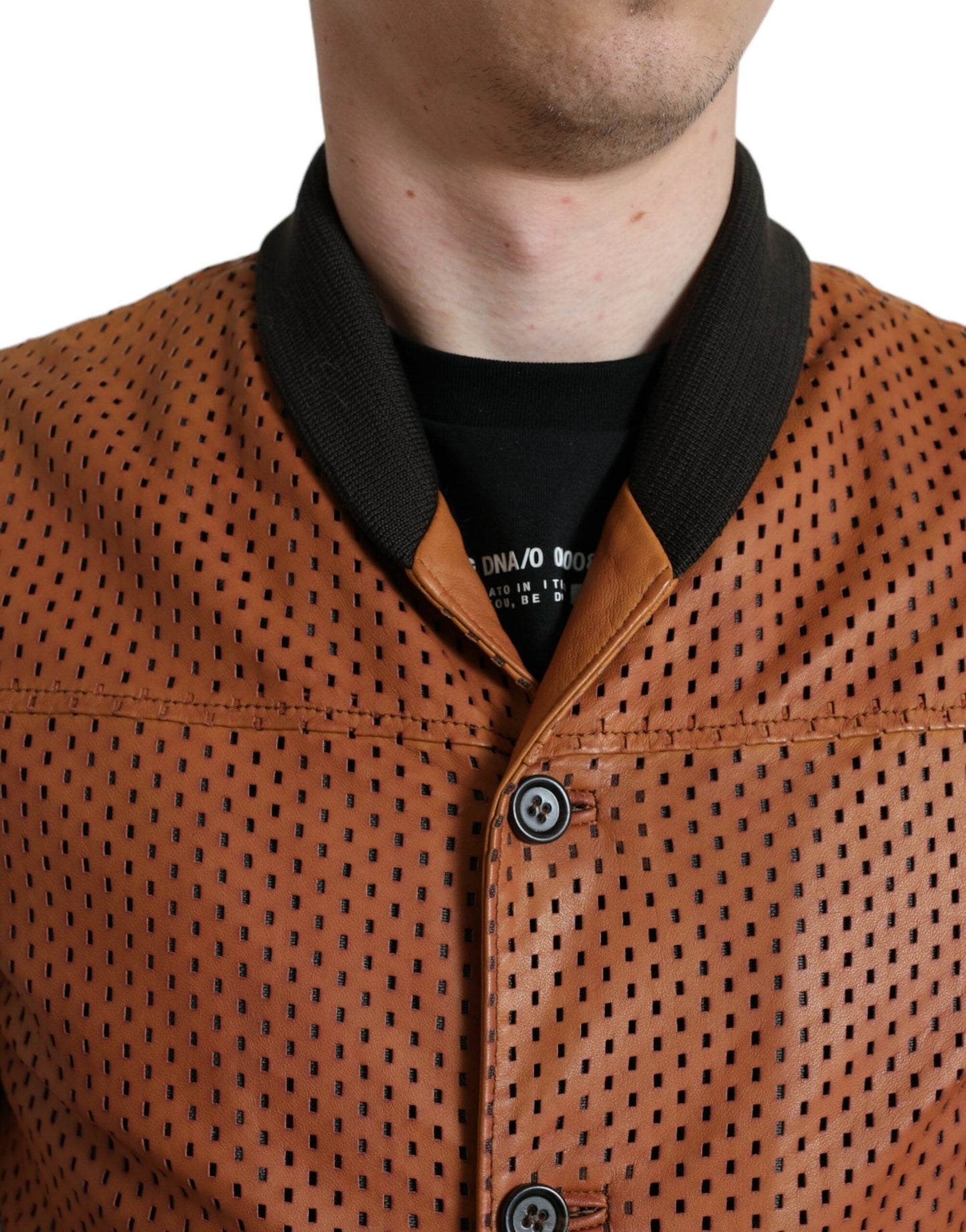 Dolce & Gabbana Brown Lambskin Leather Perforated Men's Jacket