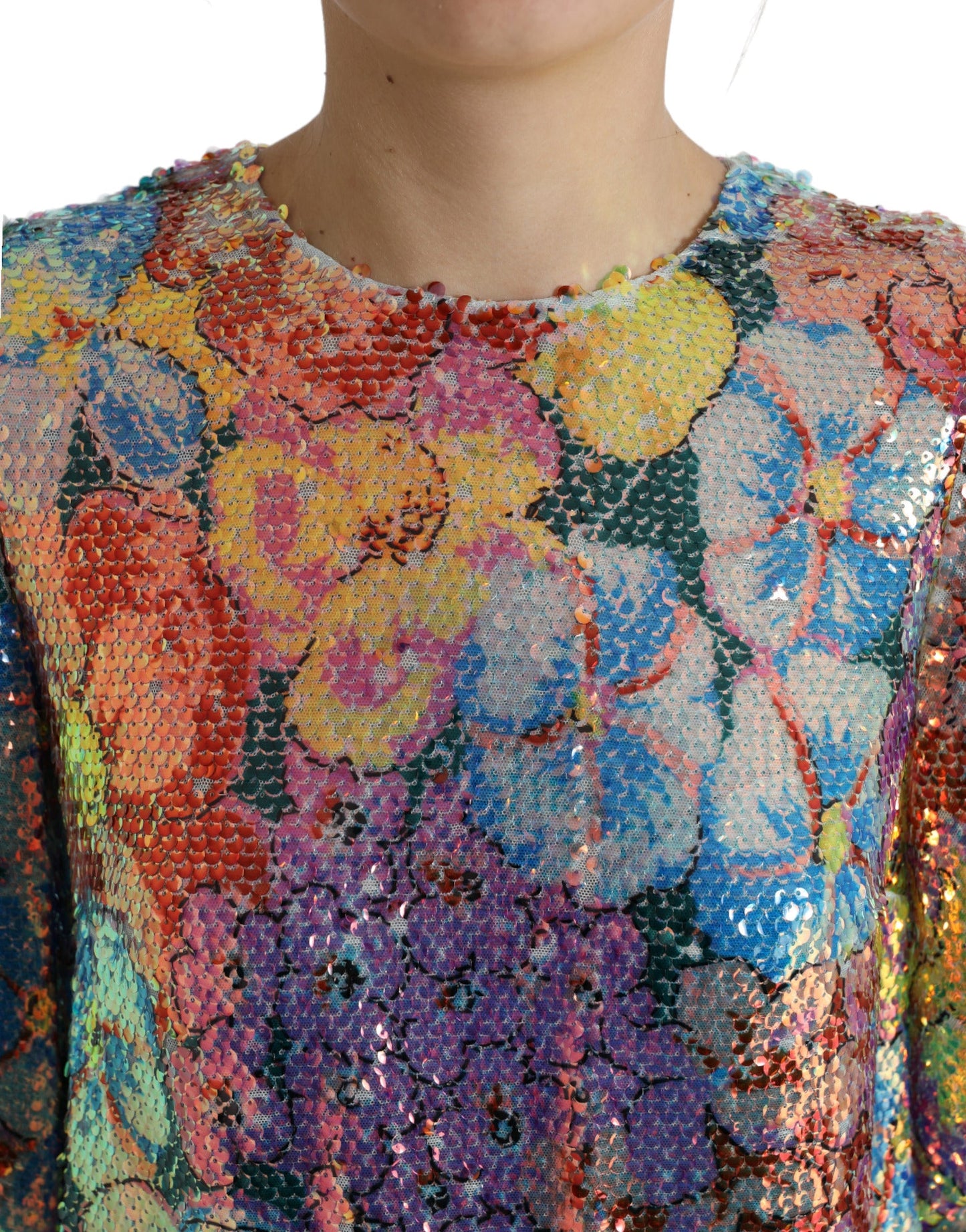 Dolce & Gabbana Multicolor Floral Sequined Shift Mini Women's Dress