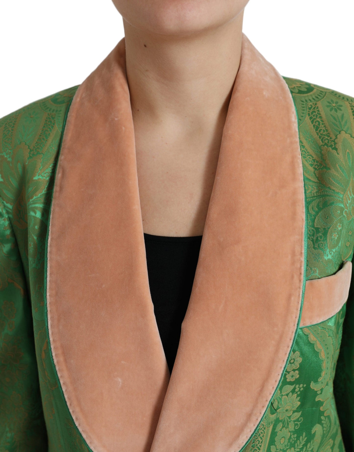 Dolce & Gabbana Green Floral Double Breasted Coat Women's Jacket