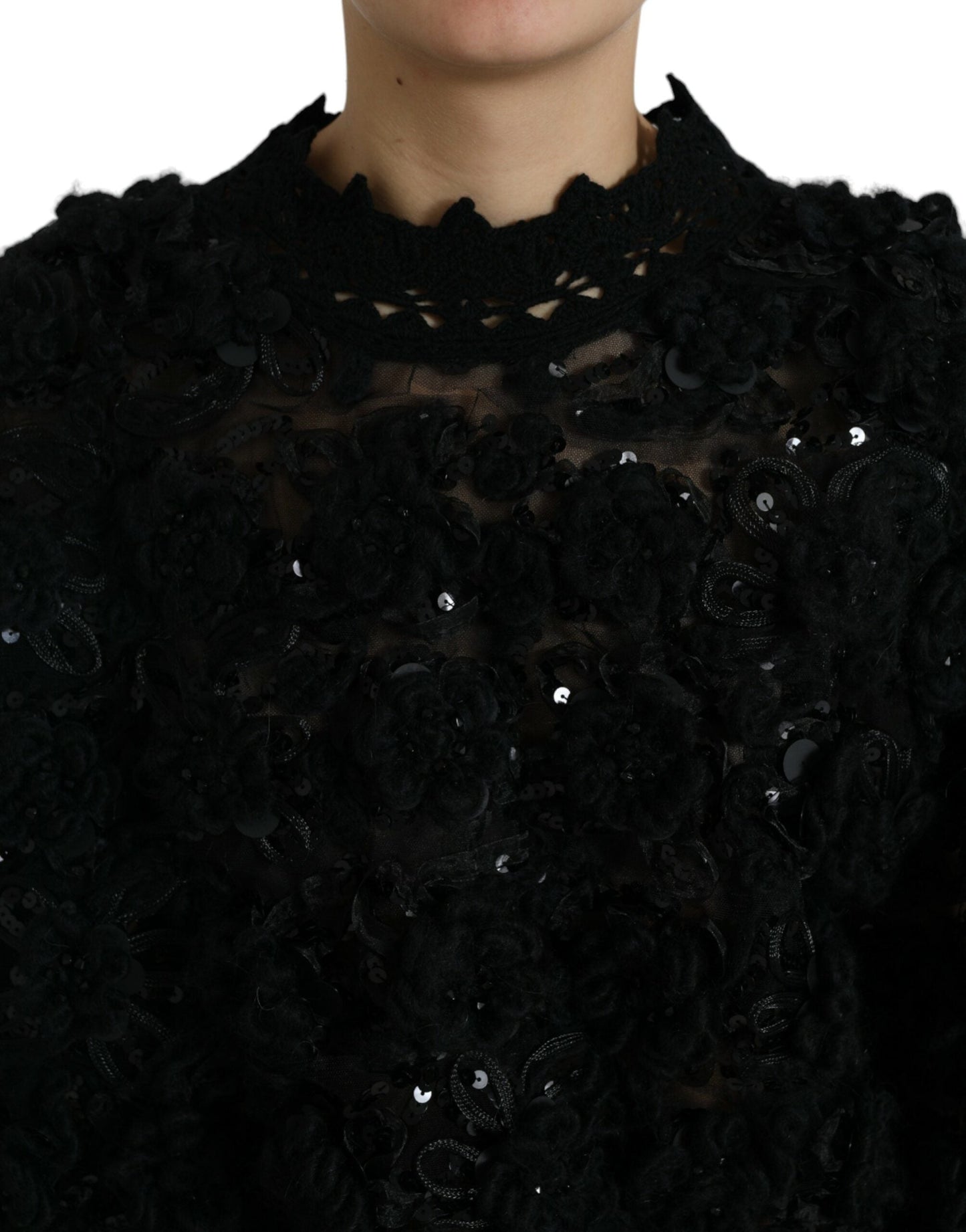 Dolce & Gabbana Black Sequined Embellished Pullover Women's Sweater