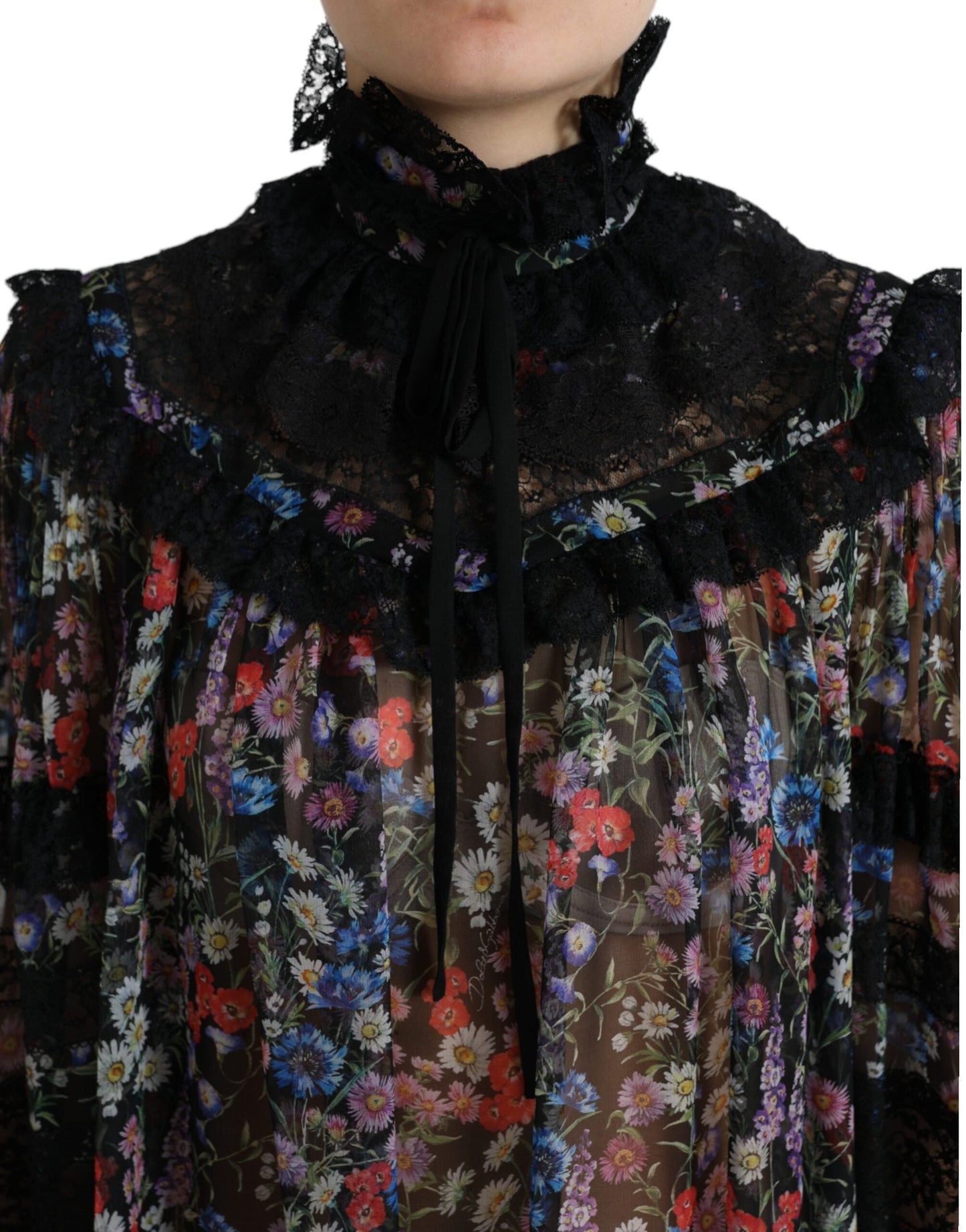 Dolce & Gabbana Black Floral Print Long Sleeves Blouse Women's Top