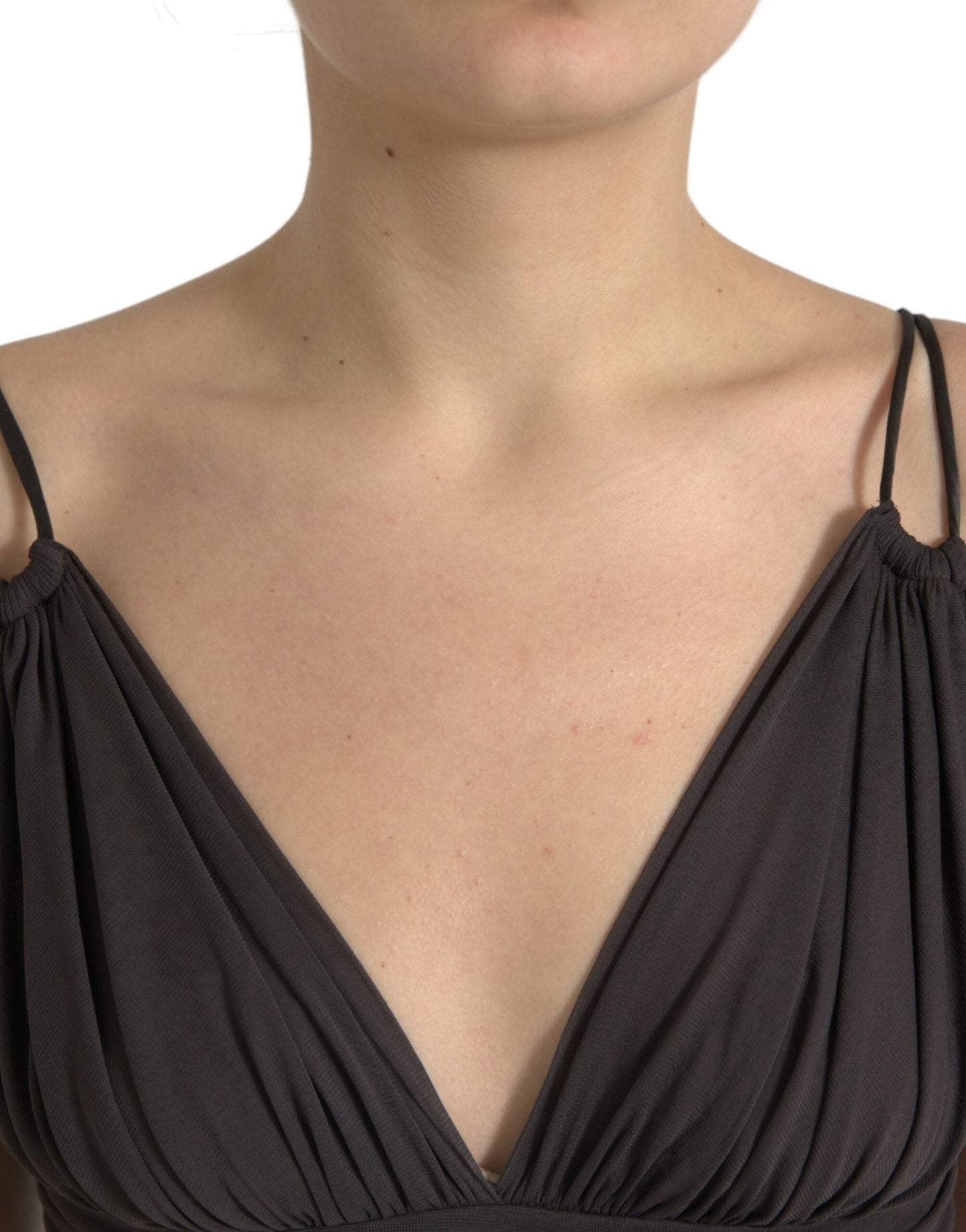 Dolce & Gabbana Brown Viscose Plunging V-neck Cropped Tank Women's Top