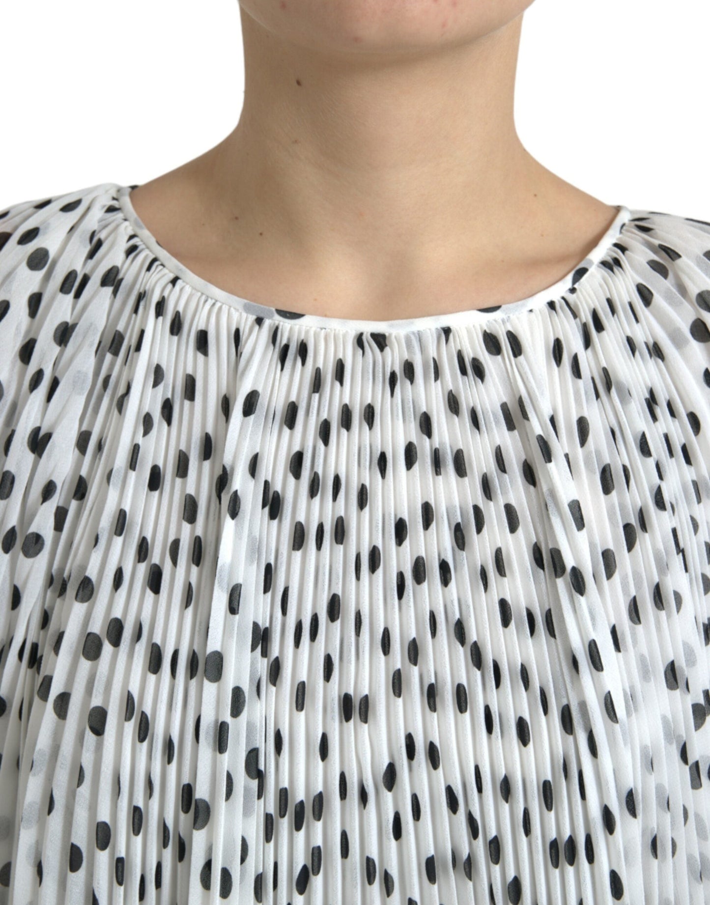 Dolce & Gabbana White Polka Dot A-line Pleated Maxi Women's Dress