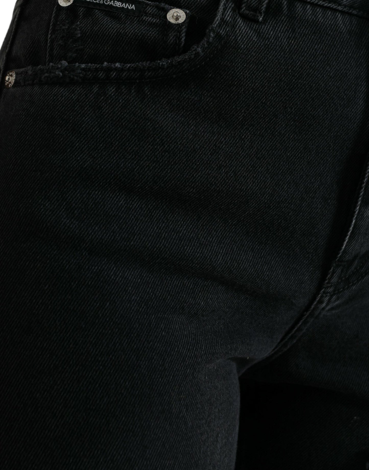 Dolce & Gabbana Black Cotton High Waist Tattered Denim Women's Jeans