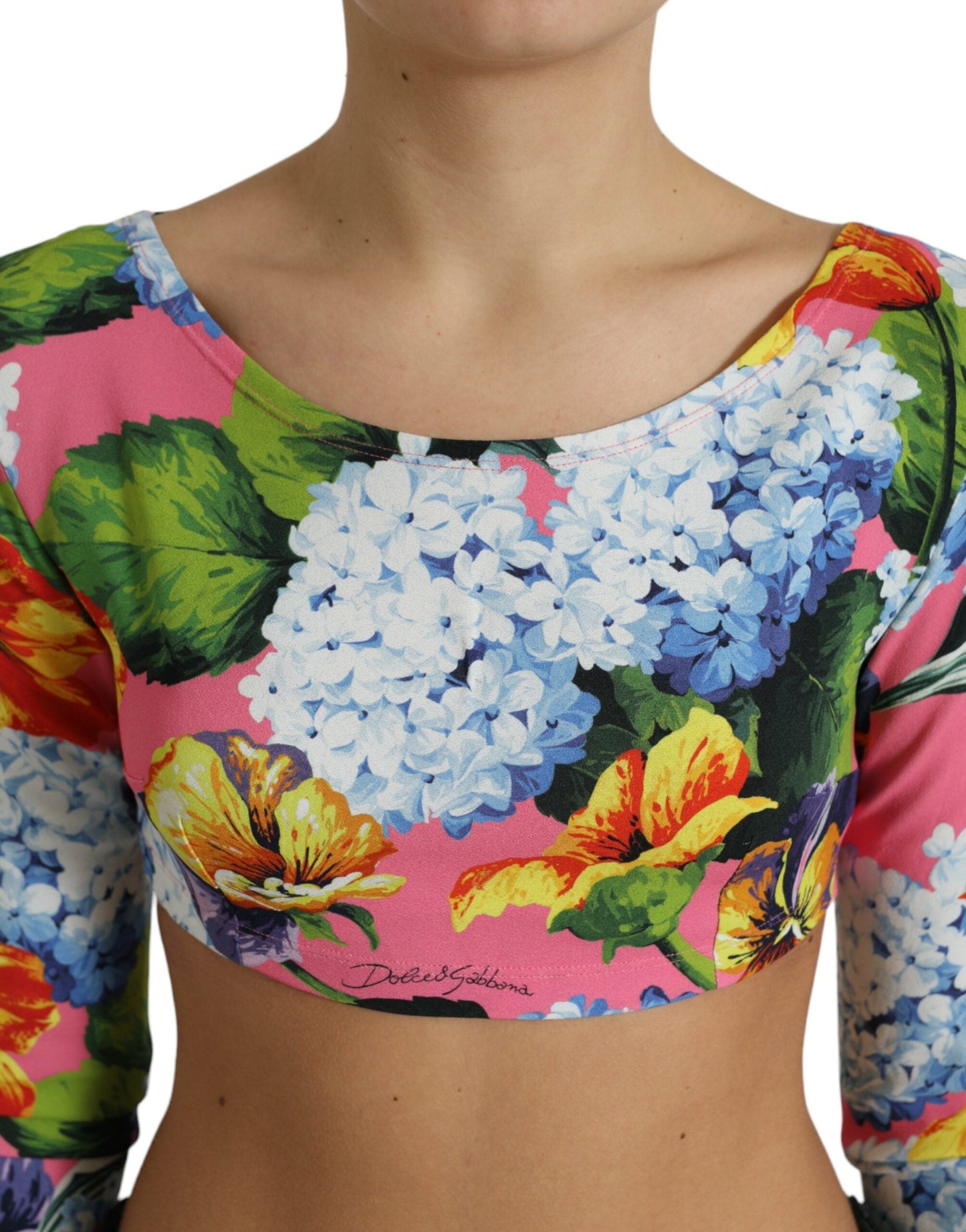 Dolce & Gabbana Multicolor Floral Long Sleeves Cropped Women's Top