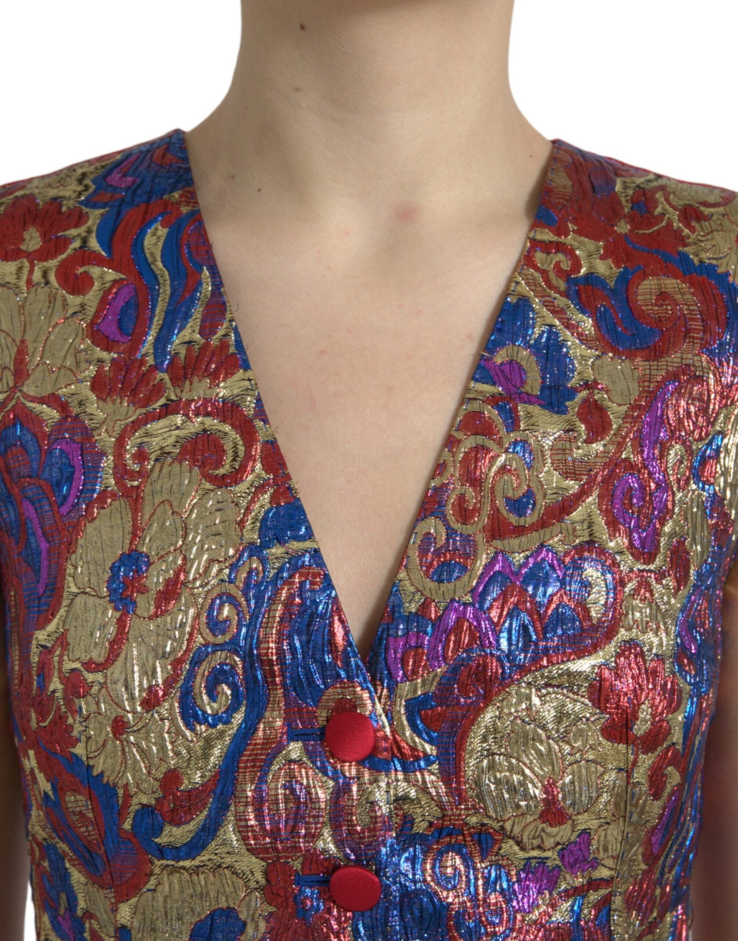 Dolce & Gabbana Multicolor Jacquard Button Waistcoat Vest Women's Top