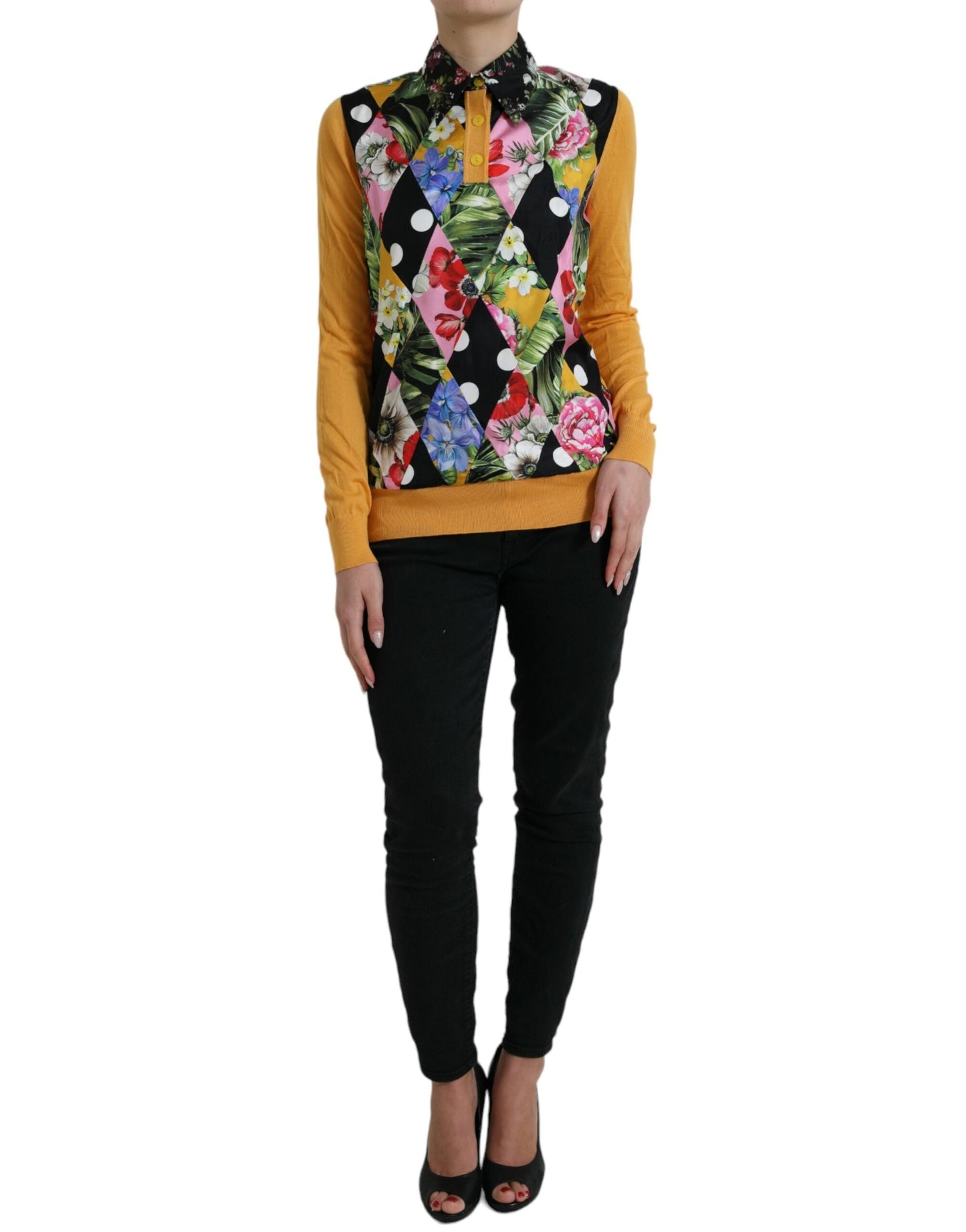 Dolce & Gabbana Multicolor Patchwork Cashmere Henley Women's Sweater