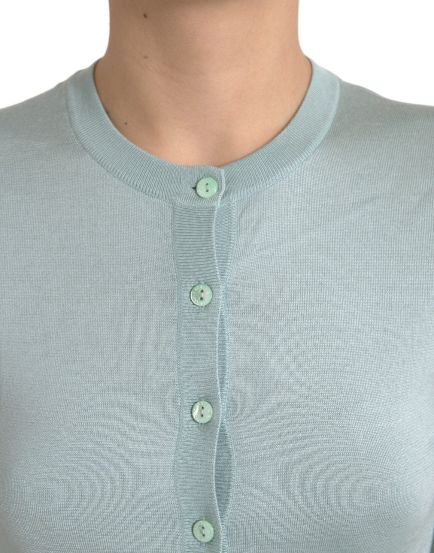Dolce & Gabbana Light Blue Silk Crew Neck Cardigan Women's Sweater