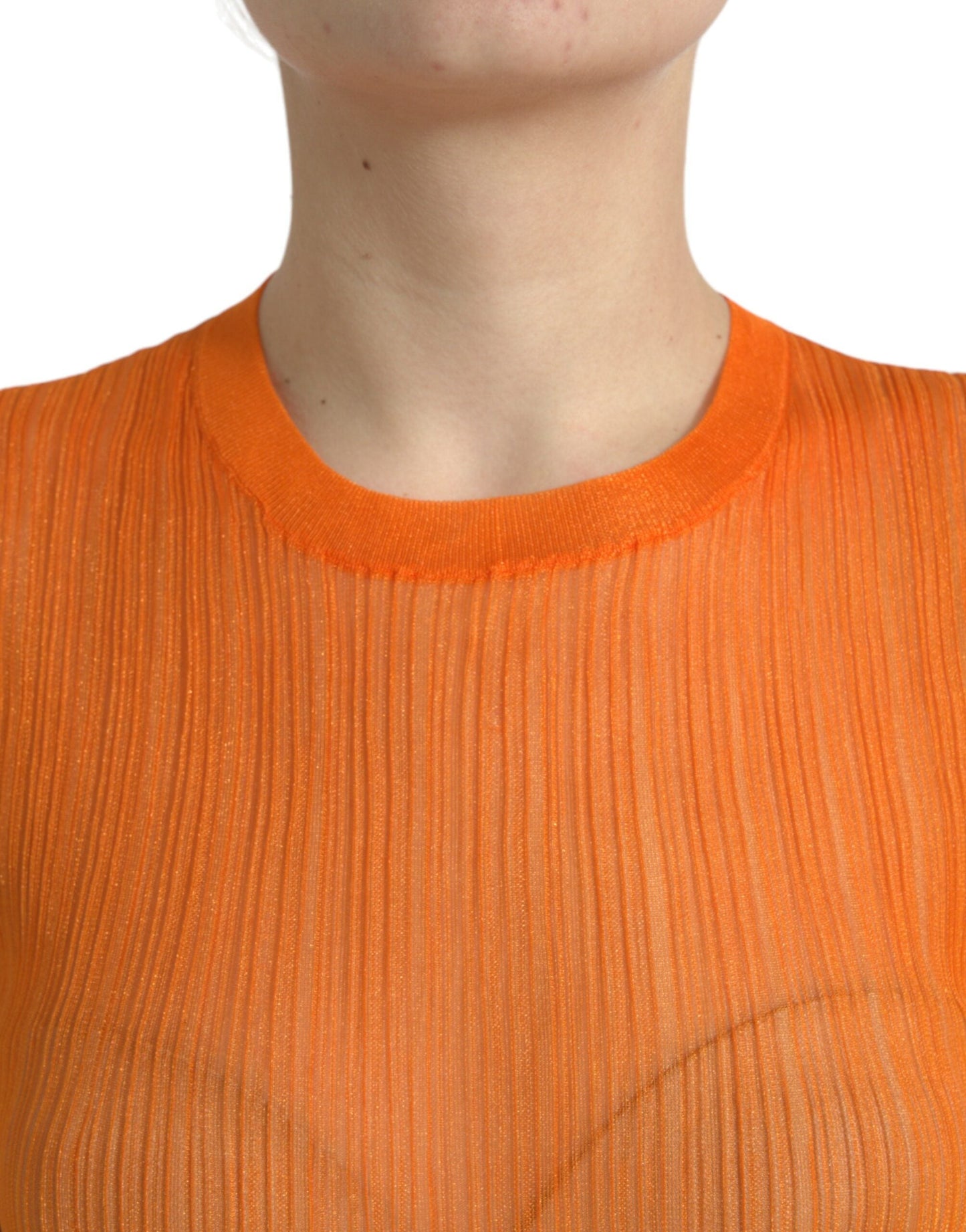 Dolce & Gabbana Orange See Through Crew Neck Blouse Tank Women's Top