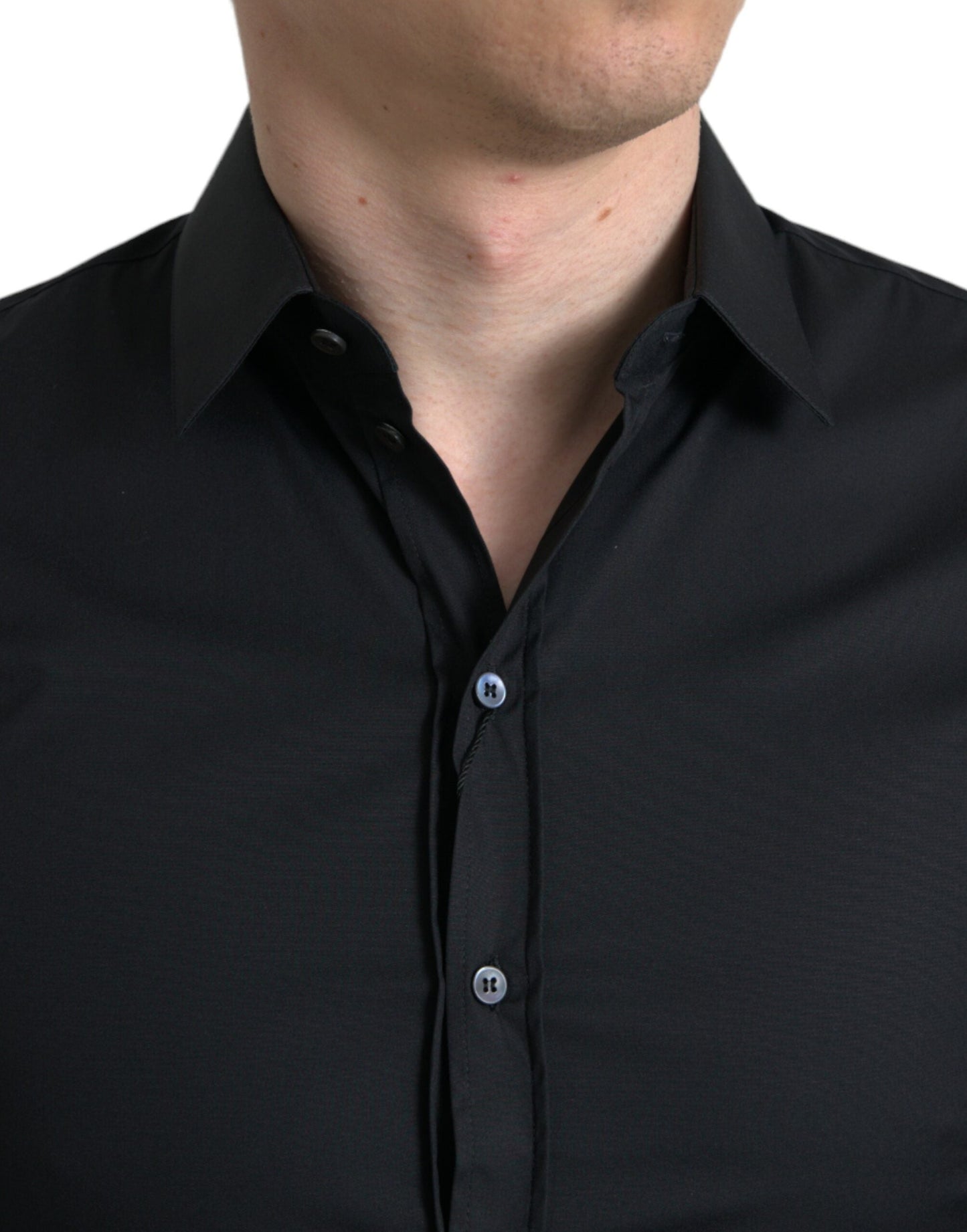 Dolce & Gabbana Black Cotton Stretch Slim Formal Dress Men's Shirt