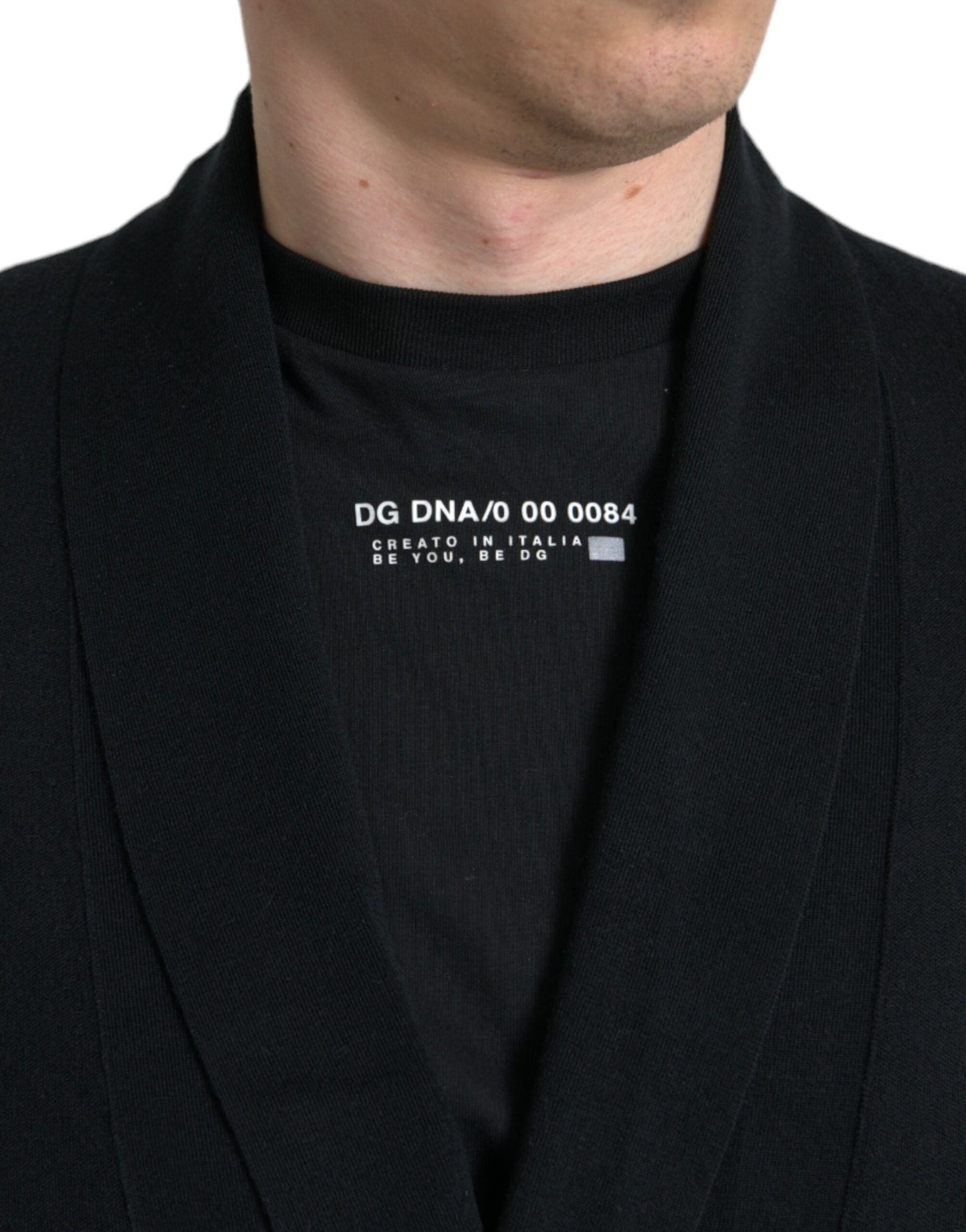 Dolce & Gabbana Black Cashmere Long Sleeves Belted Wrap Men's Robe
