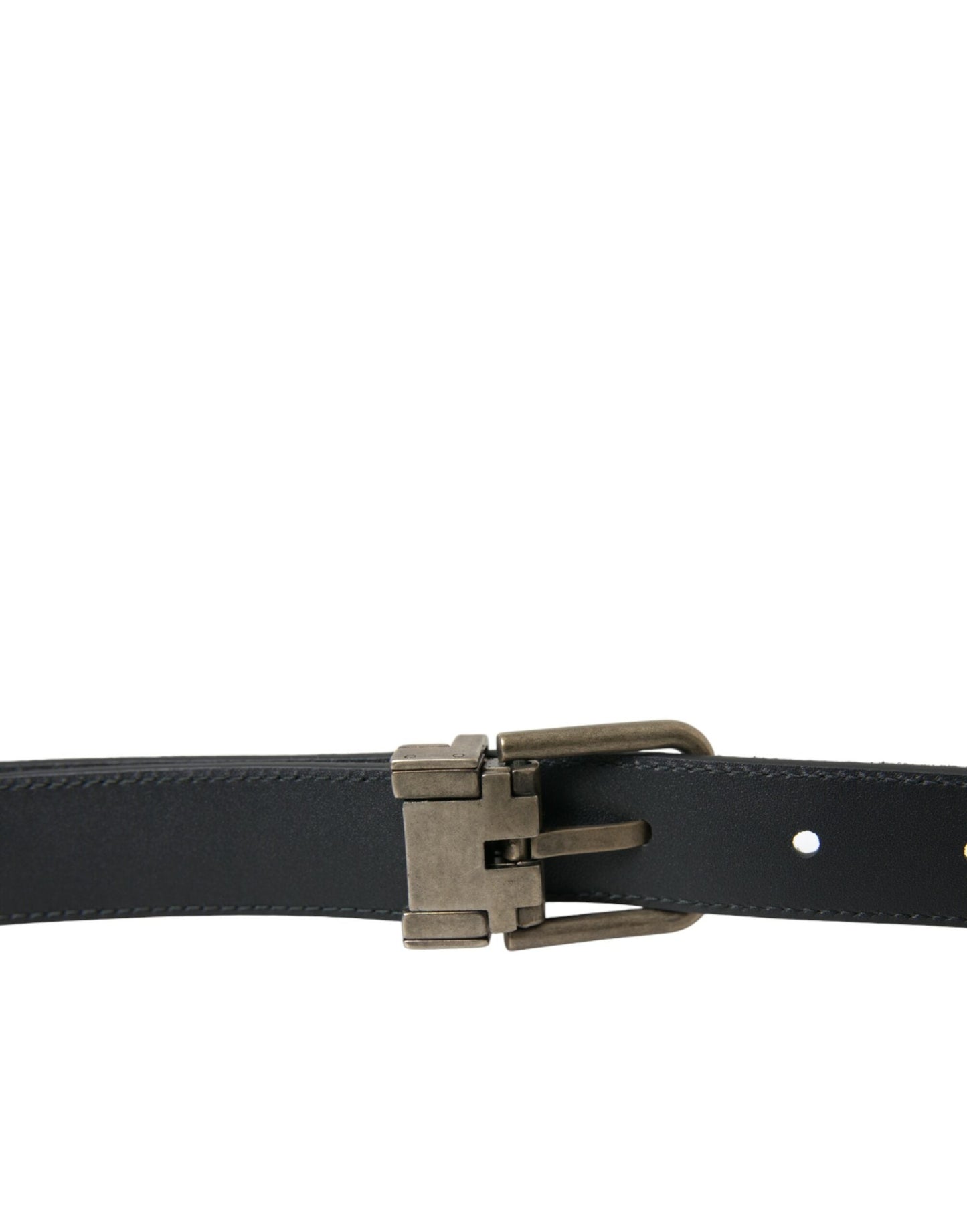 Dolce & Gabbana Black Goat Leather Antique Metal Buckle Men's Belt