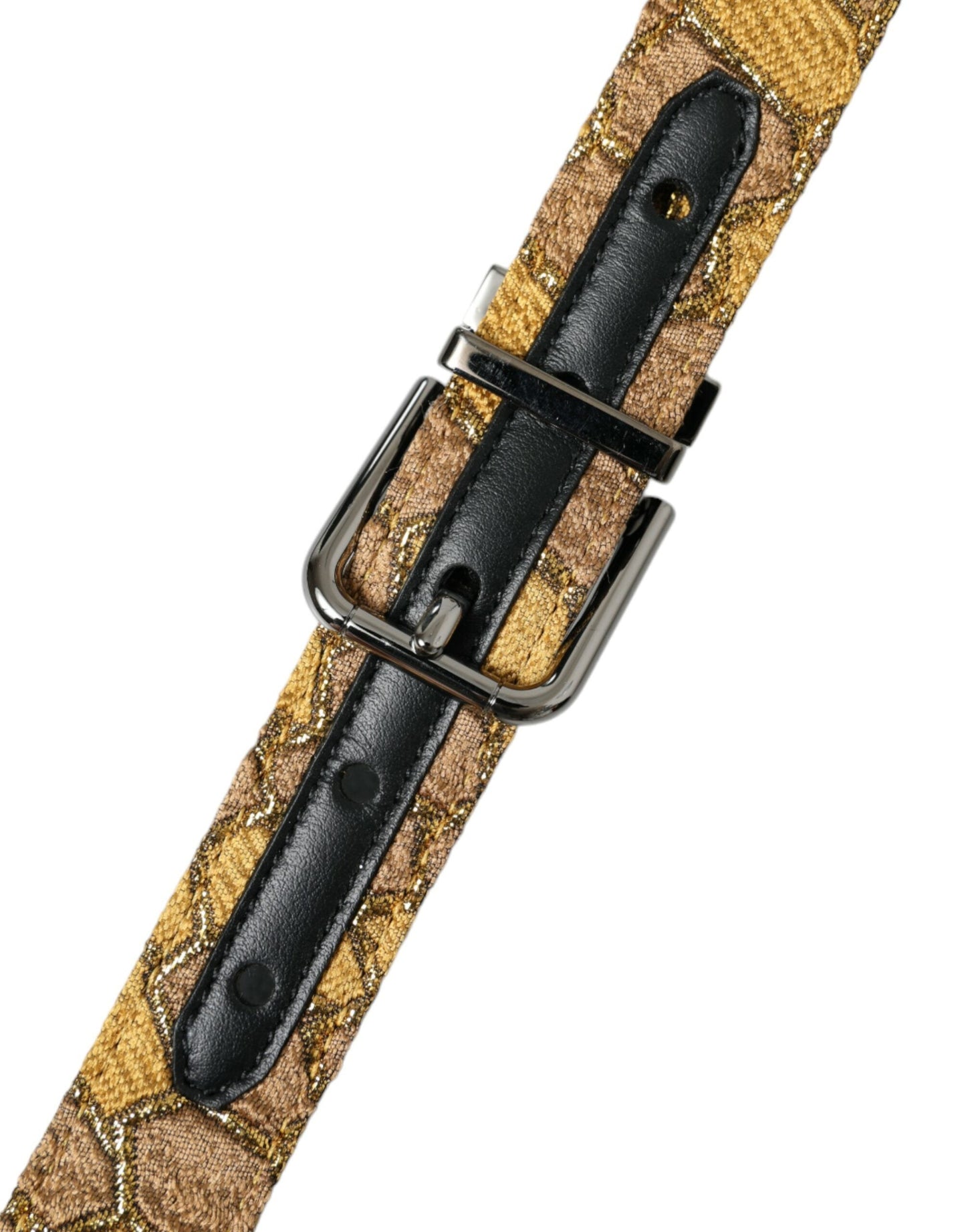 Dolce & Gabbana Gold Leather Jacquard Silver Metal Buckle Men's Belt