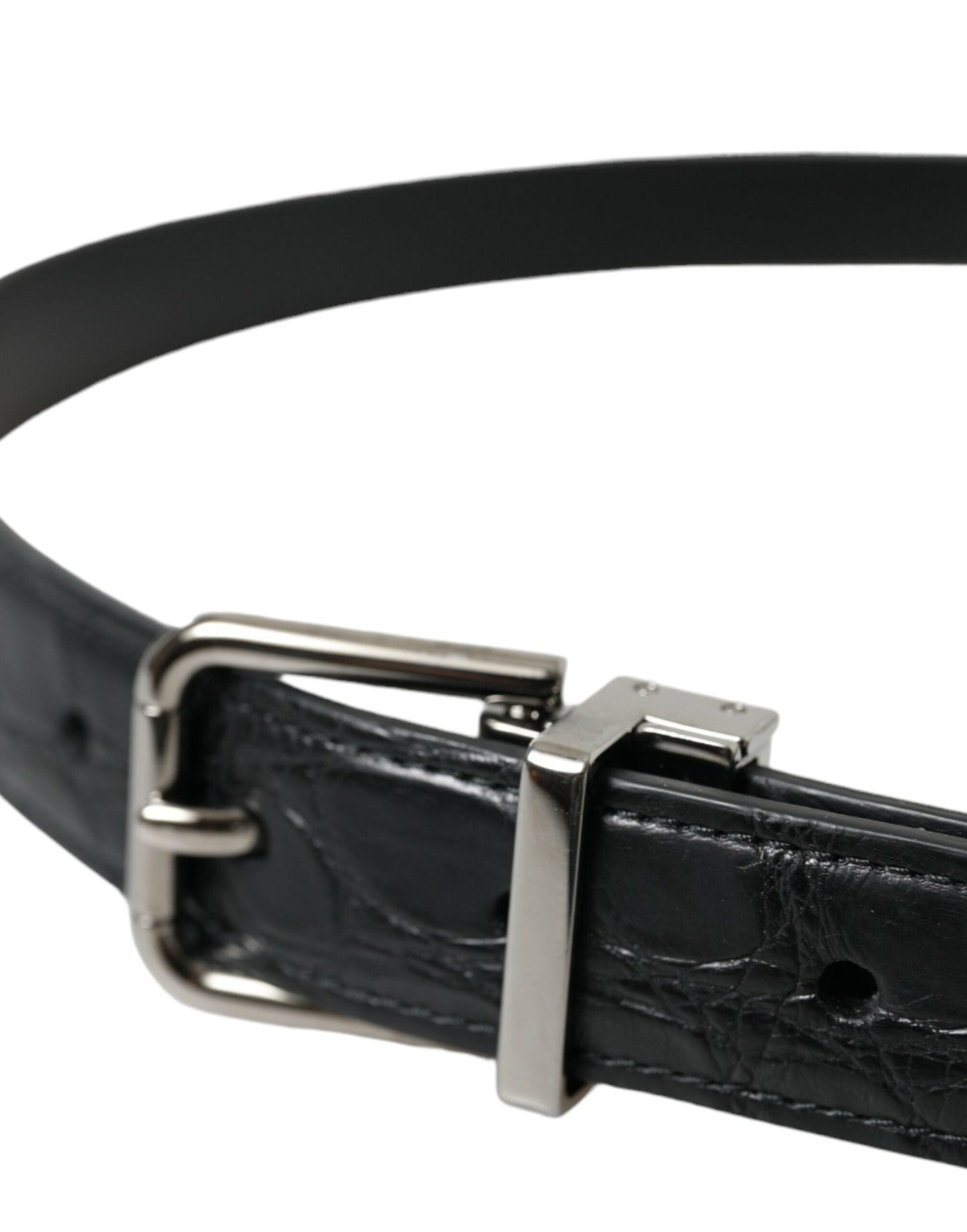 Dolce & Gabbana Black Leather Silver Metal Buckle Men's Belt