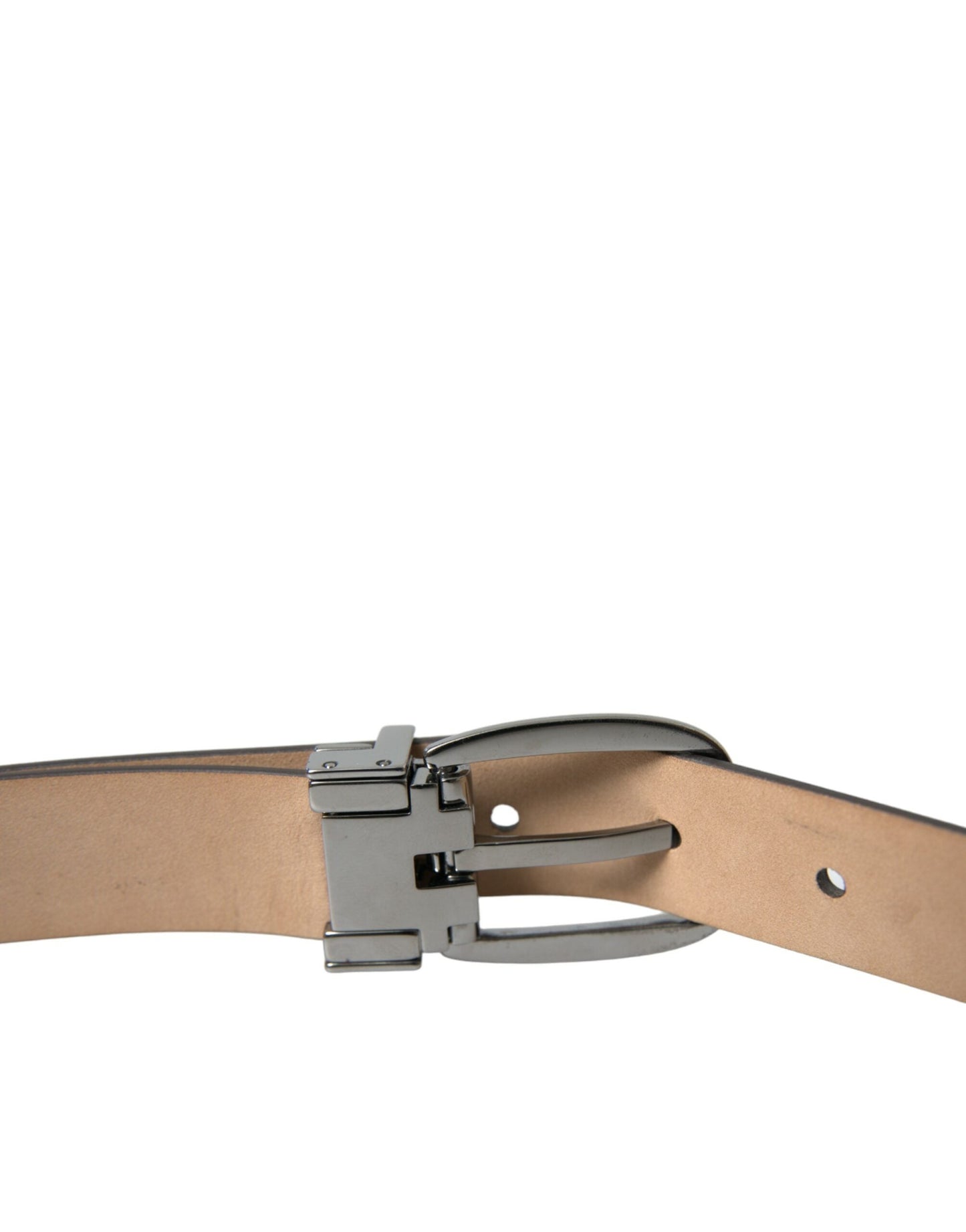 Dolce & Gabbana Dark Brown Leather Silver Metal Buckle Men's Belt