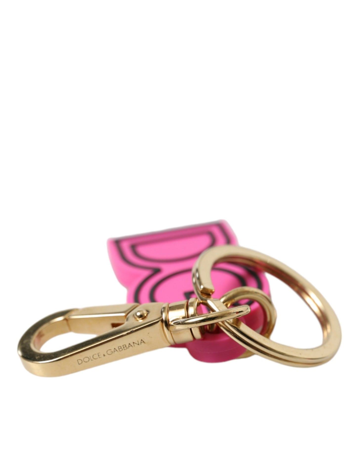 Dolce & Gabbana Pink Rubber Gold Tone Metal DG Logo Keyring Women's Keychain