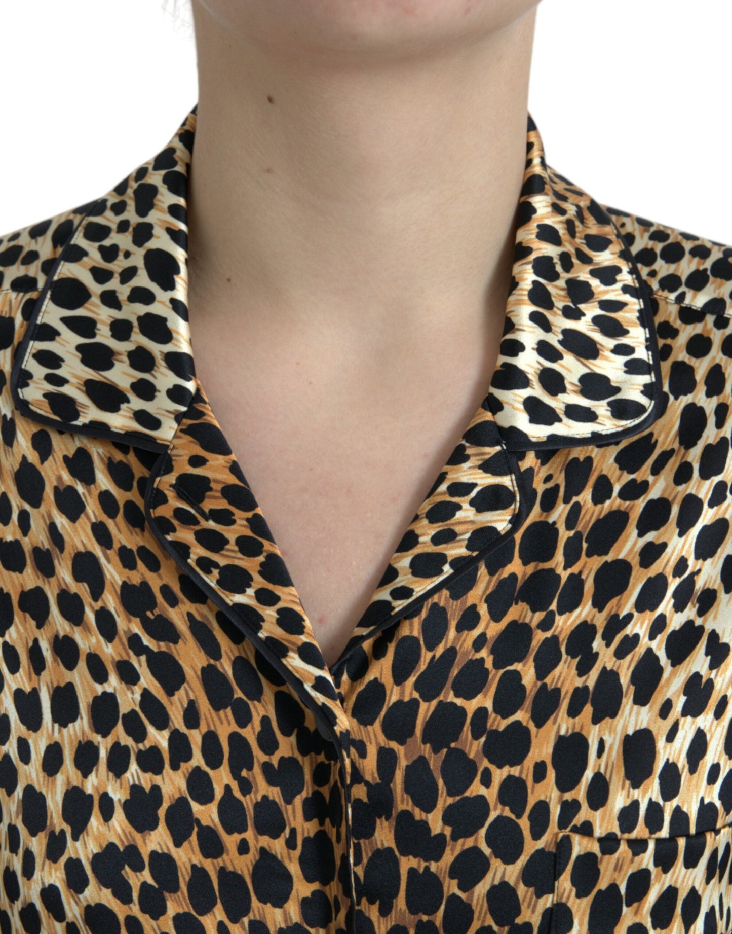 Dolce & Gabbana Brown Leopard Print Long Sleeves Blouse Women's Top