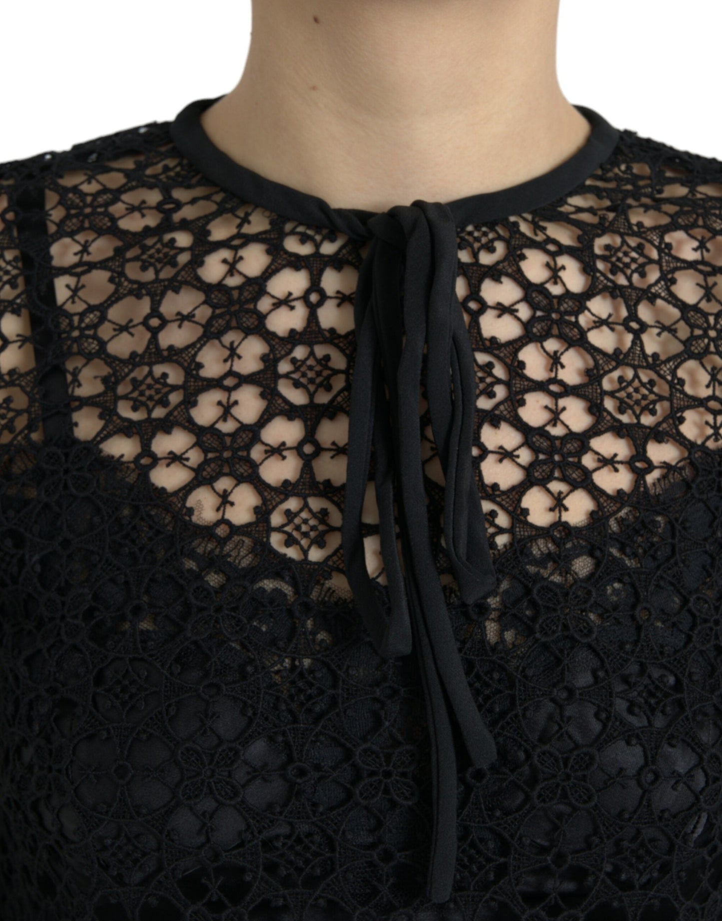 Dolce & Gabbana Black Floral Lace Short Sleeves Blouse Women's Top