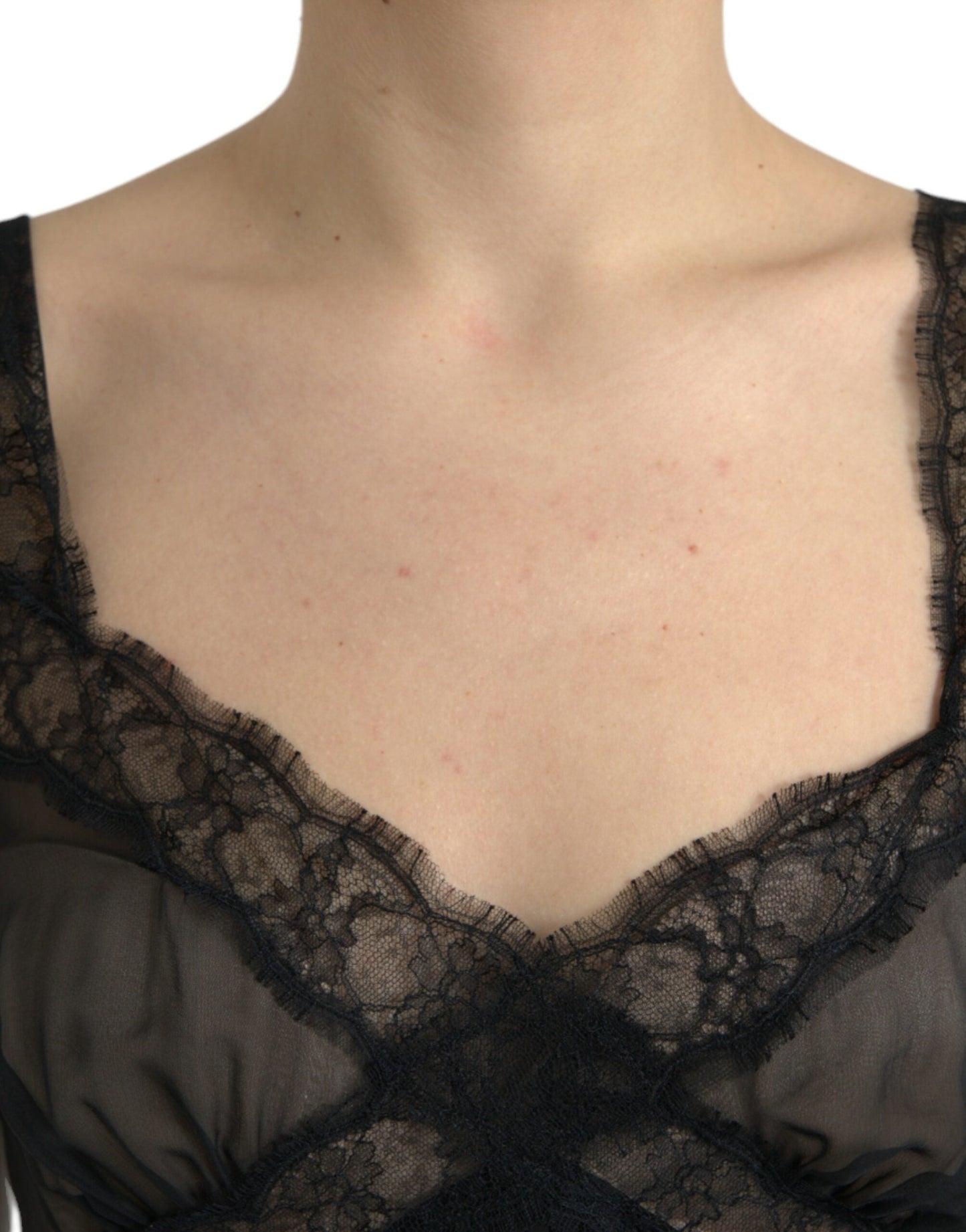 Dolce & Gabbana Black Silk Pleated Lace Chiffon Mini Women's Dress