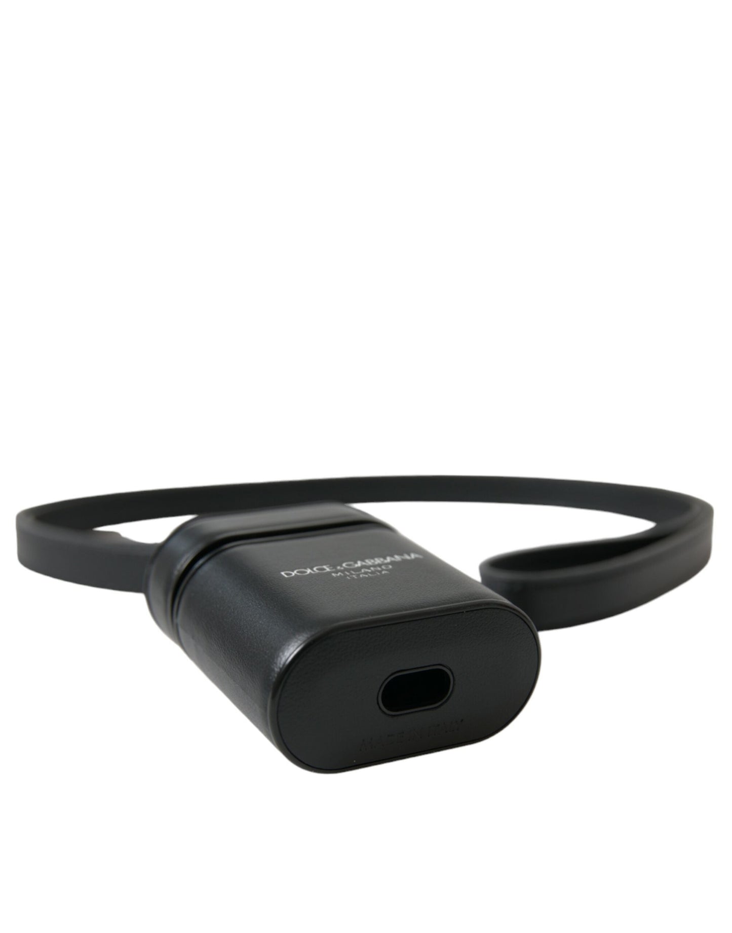 Dolce & Gabbana Black Leather Strap Silver Metal Logo Printed Airpods Men's Case