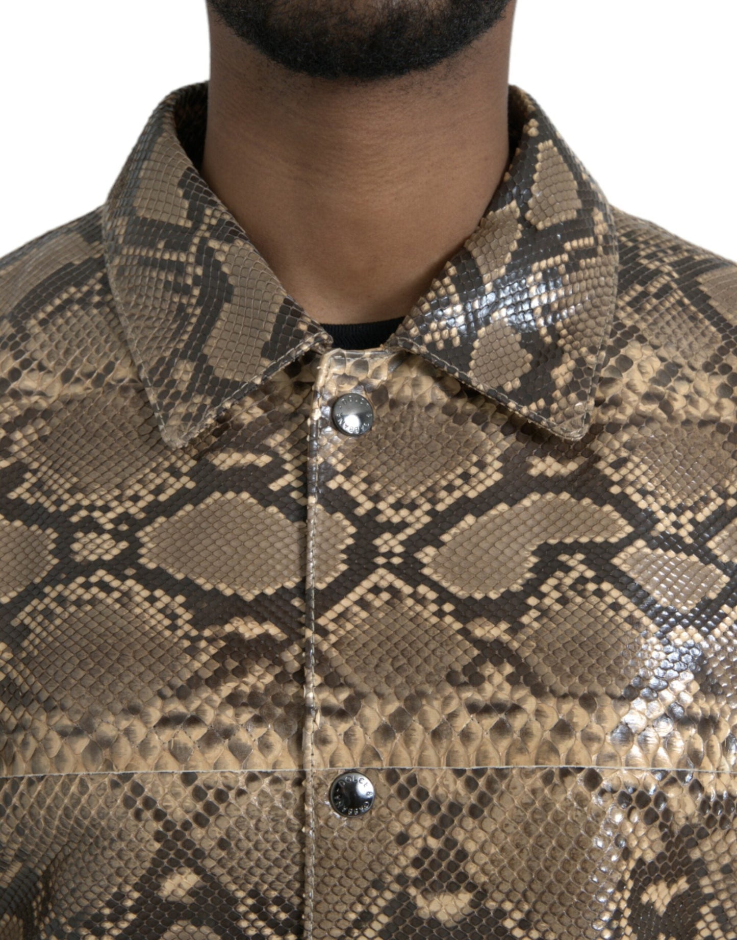 Dolce & Gabbana Beige Exotic Leather Biker Blouson Men's Jacket