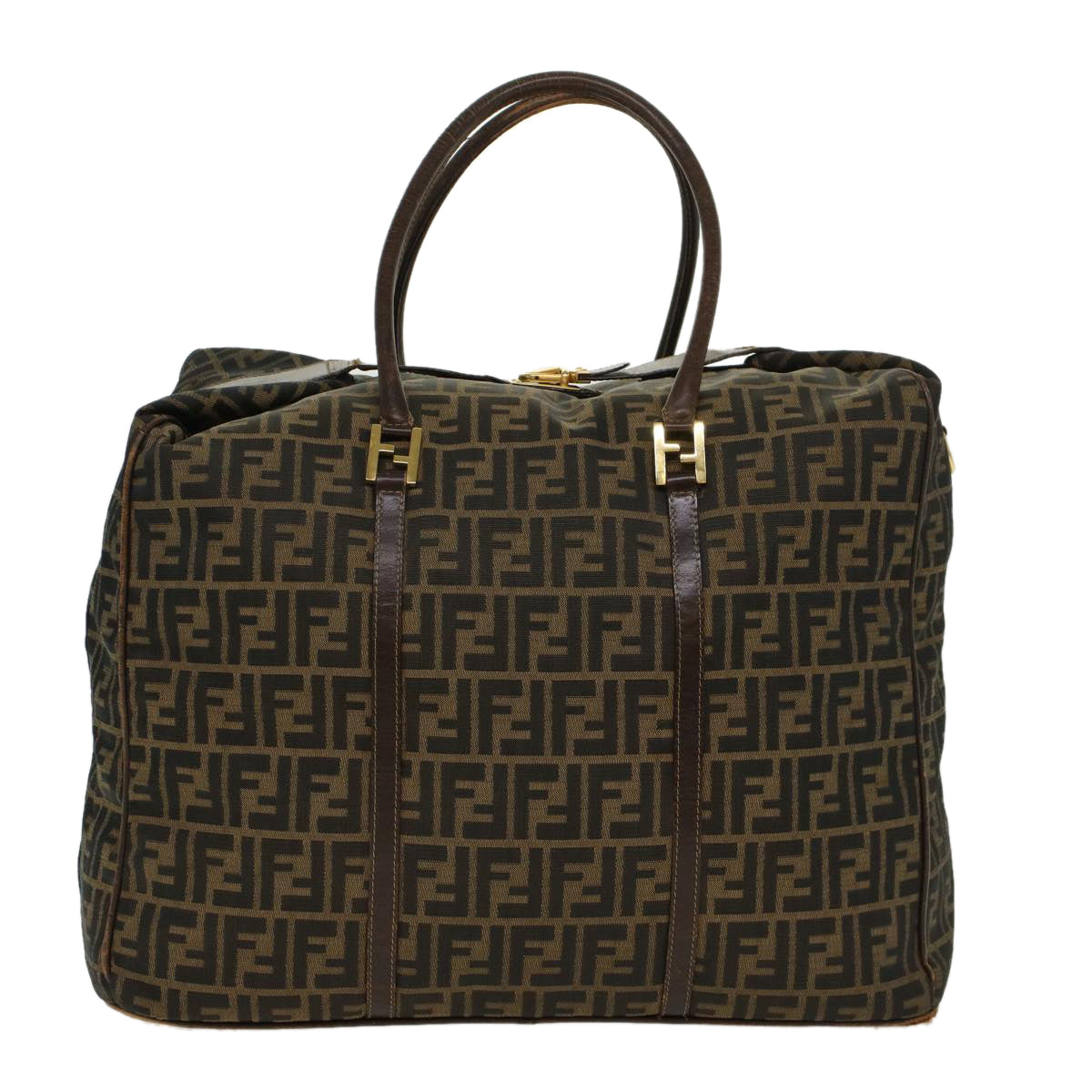 FENDI Zucca Canvas Boston Bag Nylon 2way Brown Black 45632