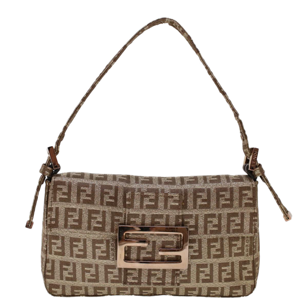 FENDI Zucchino Canvas Mini Mamma Baguette Pouch Gold Tone 45633A