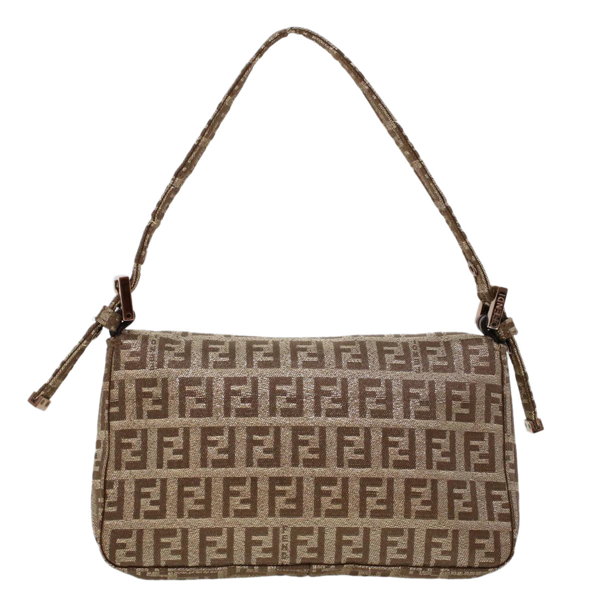 FENDI Zucchino Canvas Mini Mamma Baguette Pouch Gold Tone 45633A