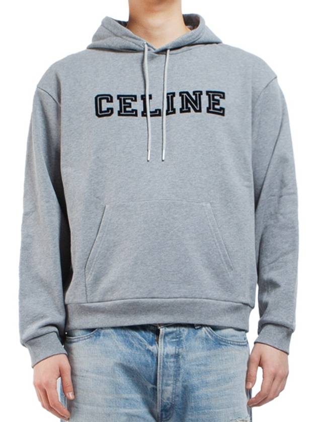CELINE Logo Loose Cotton Fleece Hoodie Grey