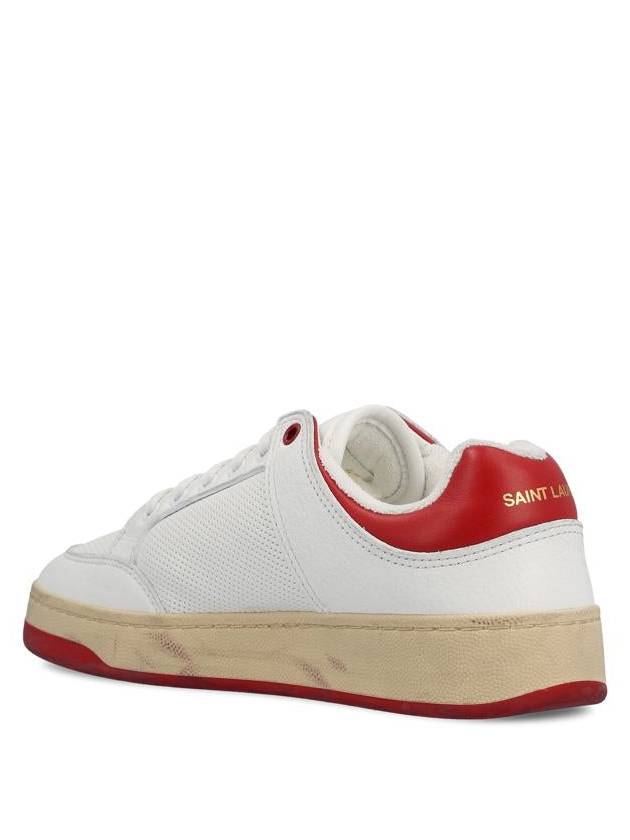 Saint Laurent Crack Lace Up Calf Leather Low Top Sneakers White Red