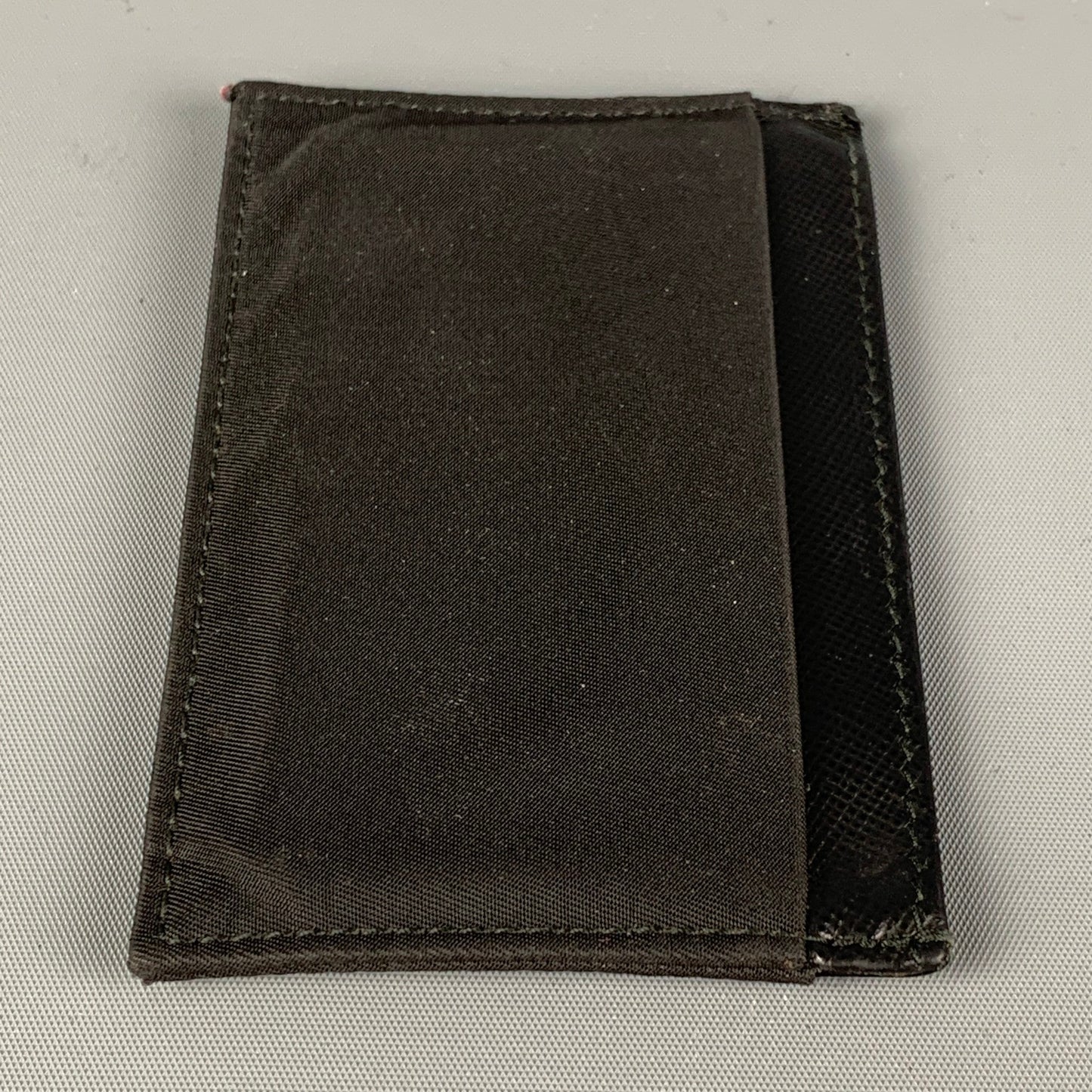PRADA Black Two Tone Leather Nylon Card Case