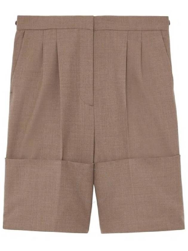 Burberry Wide Turn-Up Pintuck Wool Shorts Brown