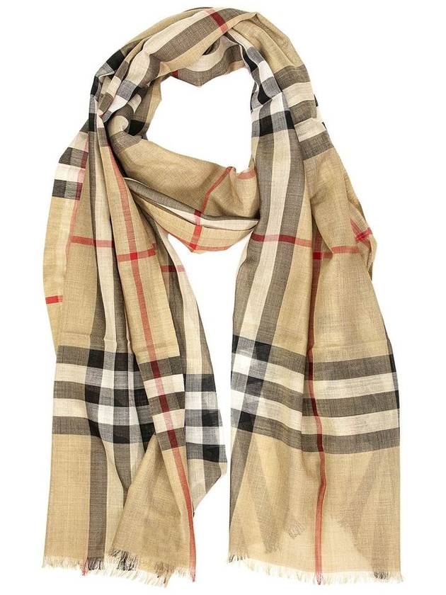 Burberry Light Check Wool Silk Scarf Beige