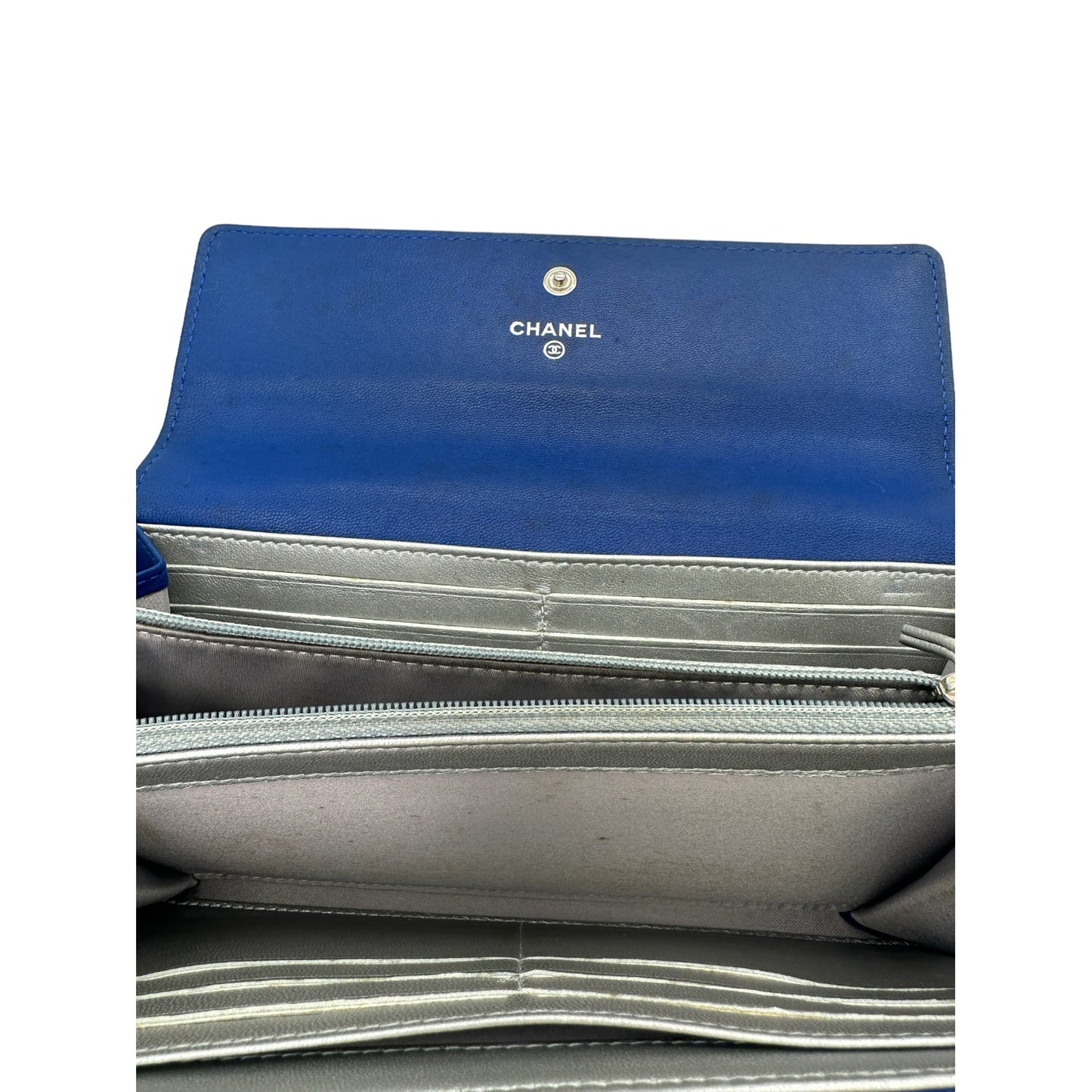 Chanel bag CC Flap Camellia Lambskin Long Wallet Blue