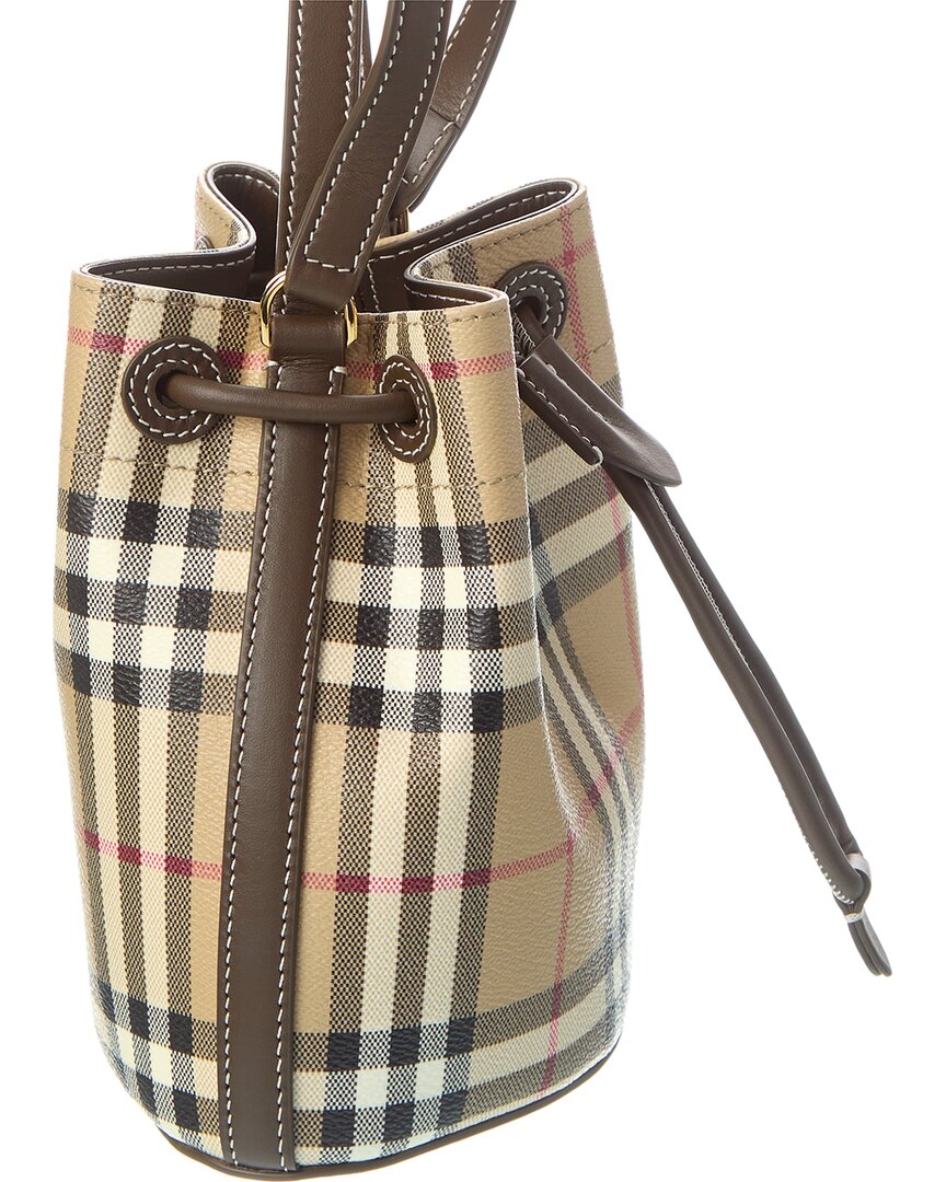Burberry Check Mini E-Canvas & Leather Bucket Bag