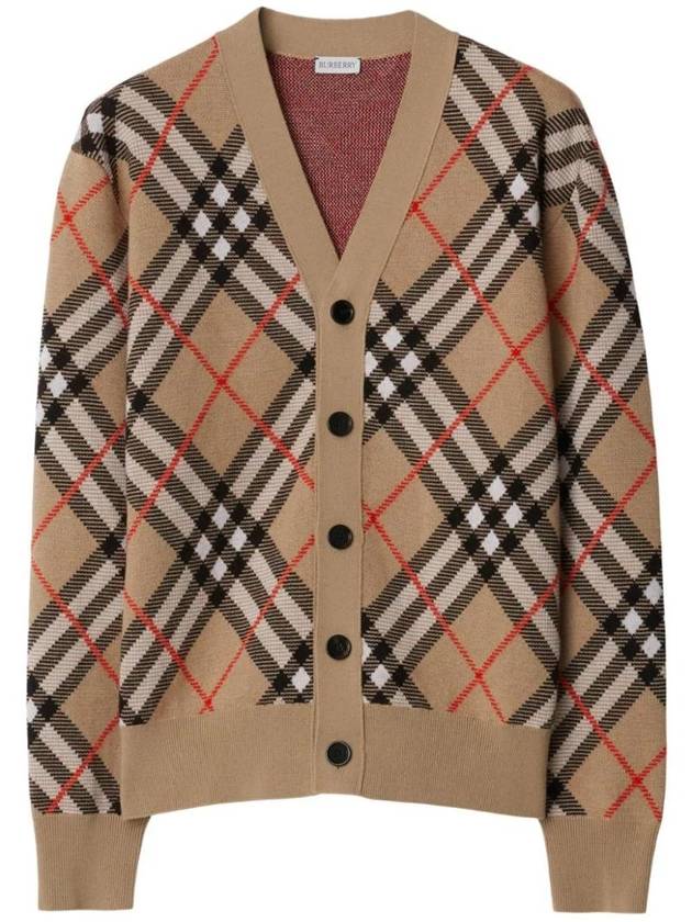 Burberry Check Wool Mohair Blend Cardigan Sand