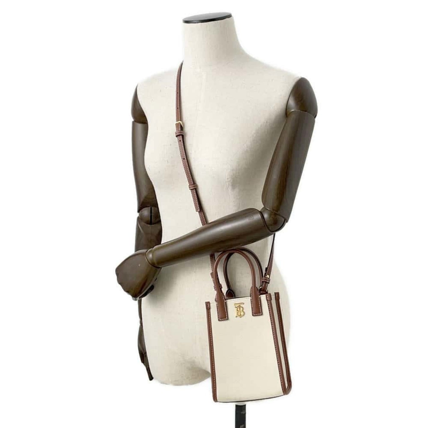 Burberry ivory Canvas Leather Shoulder Bag Tote Bag ()