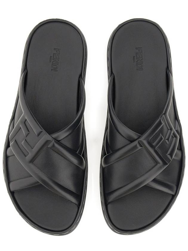 Fendi FF Logo Cross Slippers Black