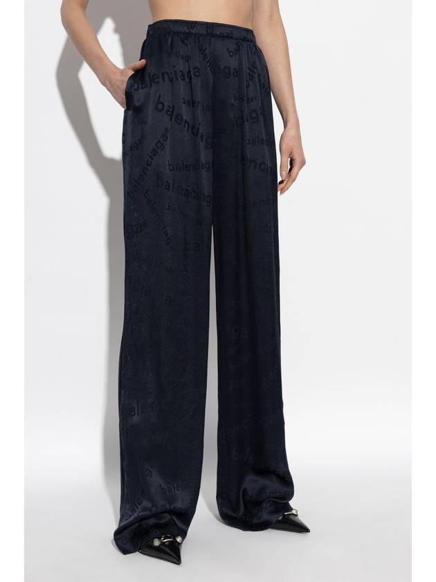 Balenciaga Balenciaga Silk Trousers With Monogram, Women's, Navy Blue