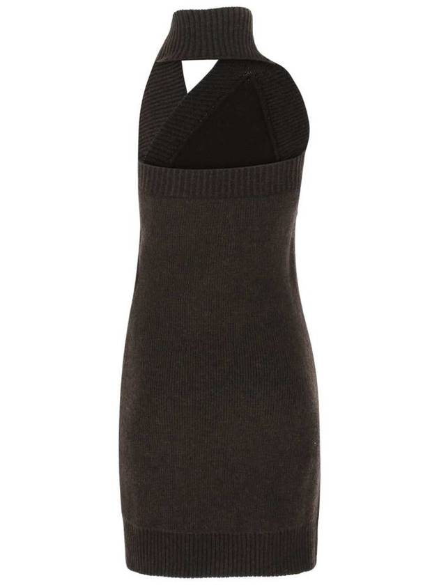 Bottega Veneta Tassel Fringe Halterneck Wool Midi Dress Brown