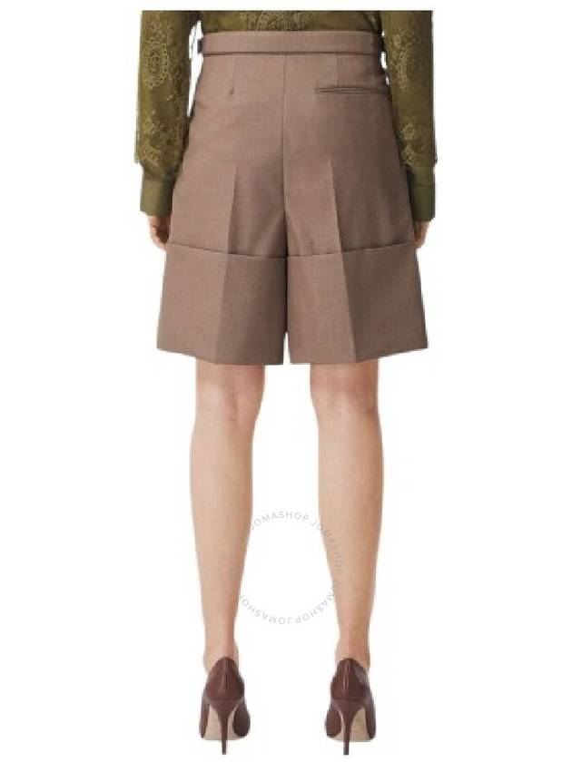 Burberry Wide Turn-Up Pintuck Wool Shorts Brown