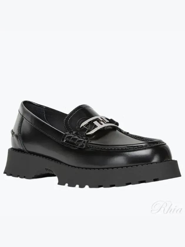 Fendi O'Lock Round Toe Calfskin Loafers Black