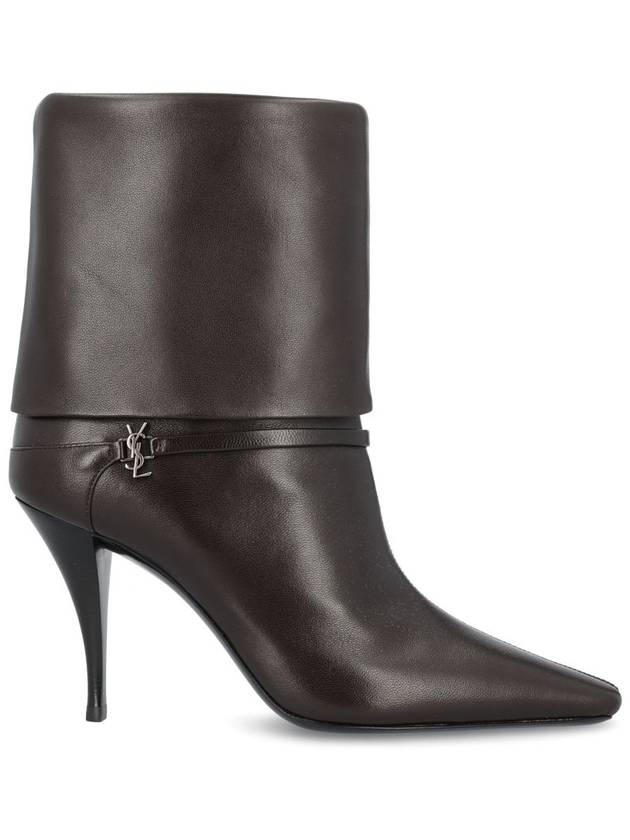 Saint Laurent Niki Leather Ankle Boots Eagle Brown