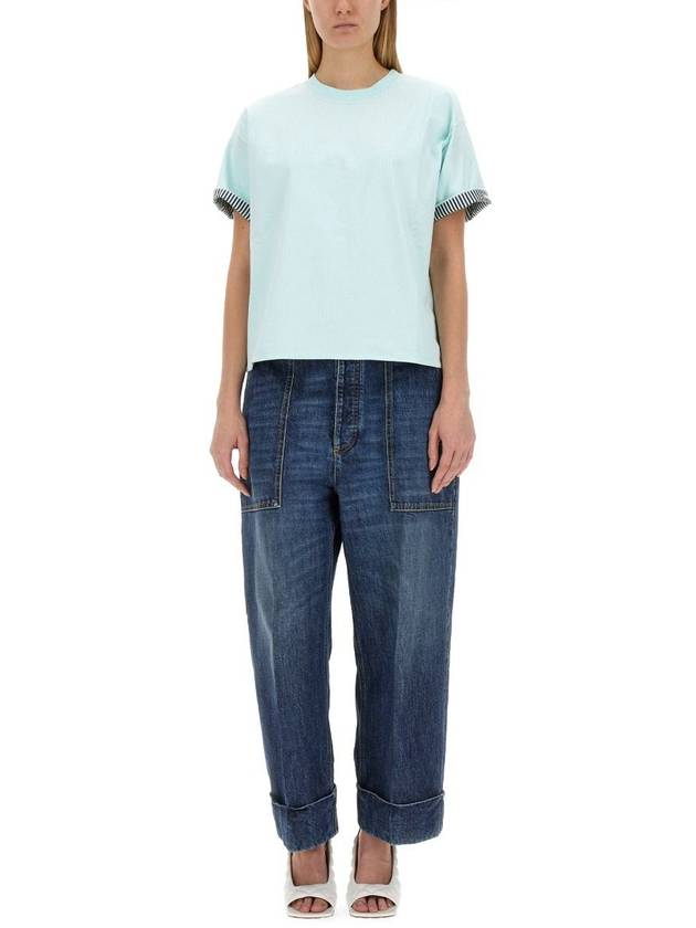 Bottega Veneta Double Layer Cotton Check Short Sleeve T-Shirt Mint