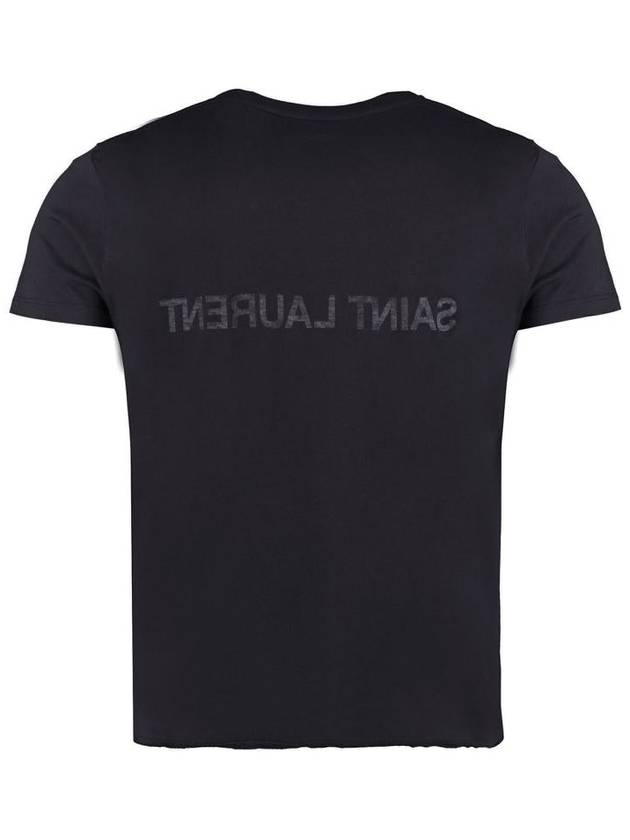 Saint Laurent Reverse Logo Print Cotton Short Sleeve T-Shirt Navy