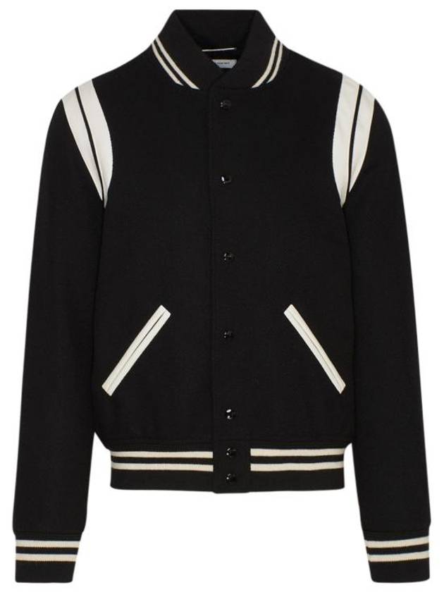 Saint Laurent Teddy Bomber Jacket in Wool Black White