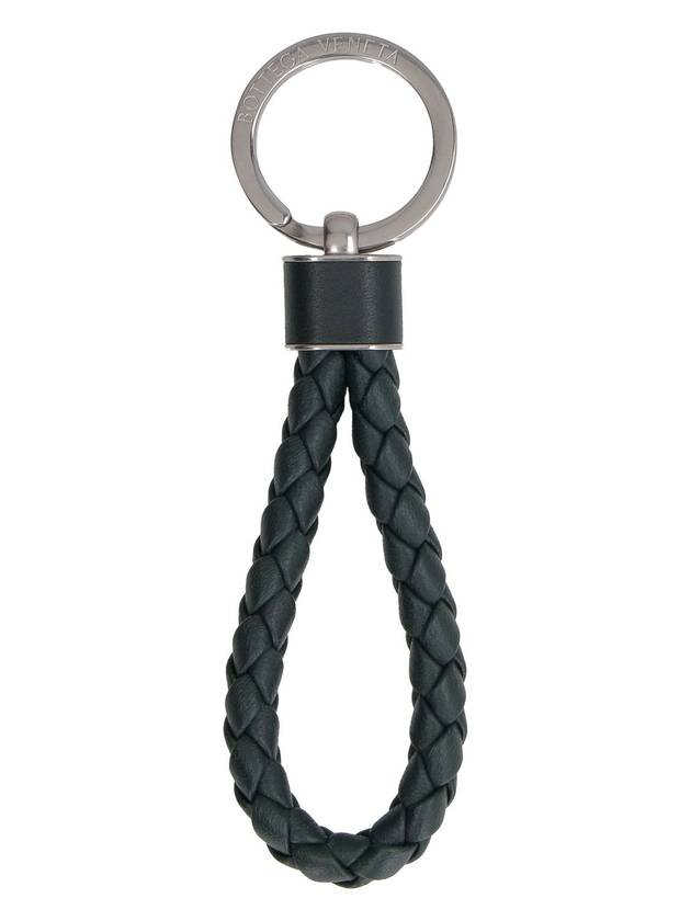 Bottega Veneta Intrecciato Leather Key Holder Dark Green