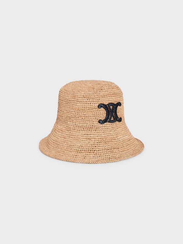 CELINE Triomphe Raffia Bucket Hat Natural Black